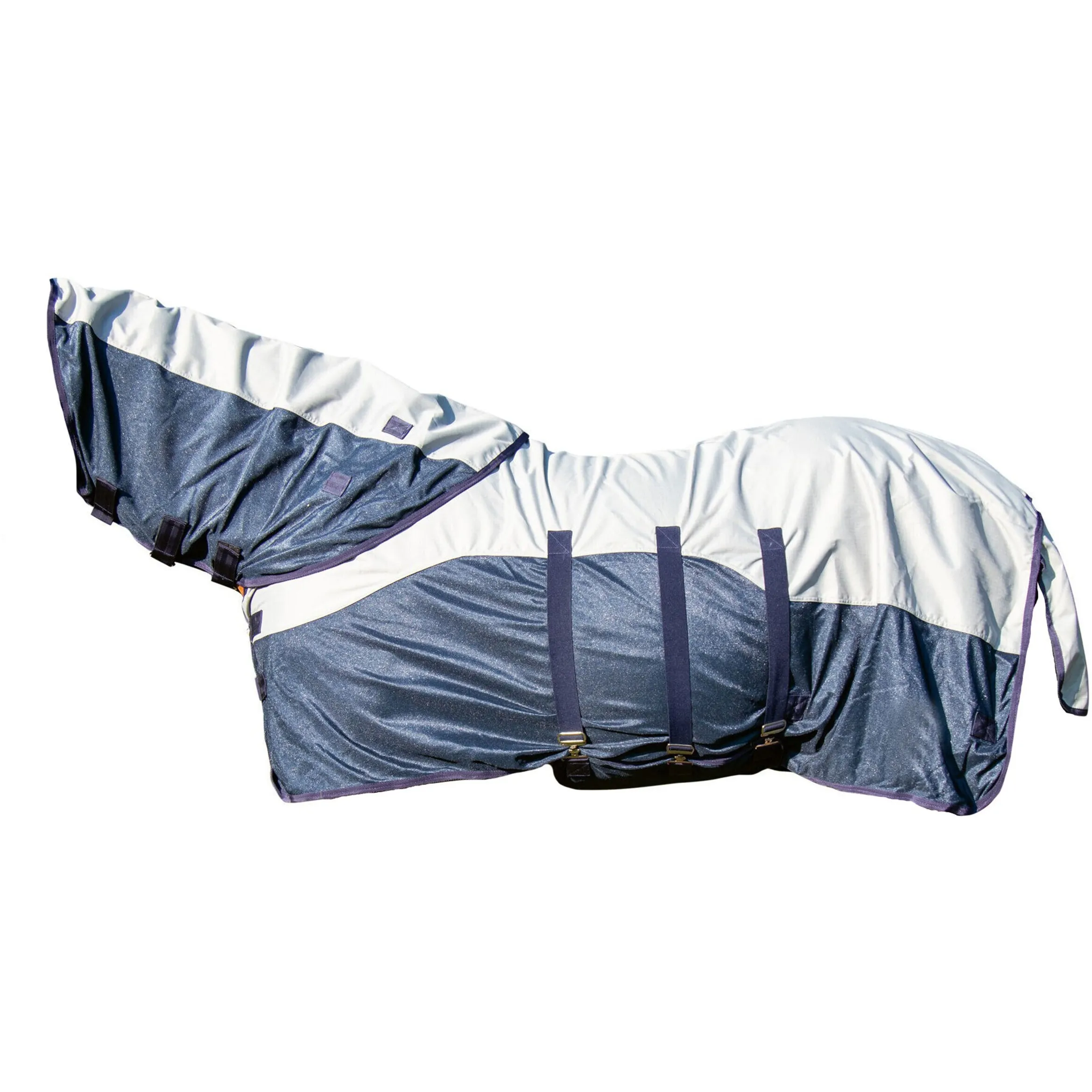 Fliegendecke mit Halsteil und Bauchlatz RAIN dunkelblau/grau