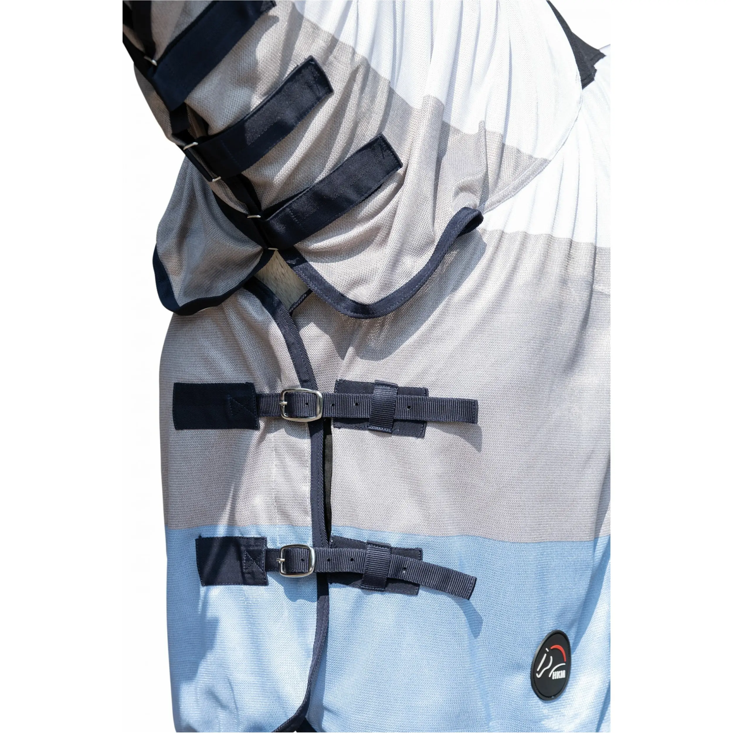 Fliegendecke mit Halsteil STRONG blau/weiß/grau