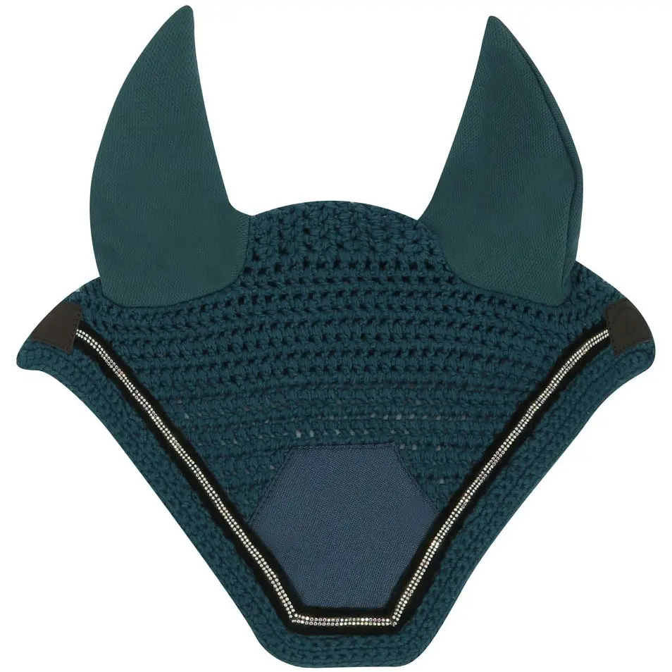 Fliegenohrenhaube mit Strass DOMINO blau