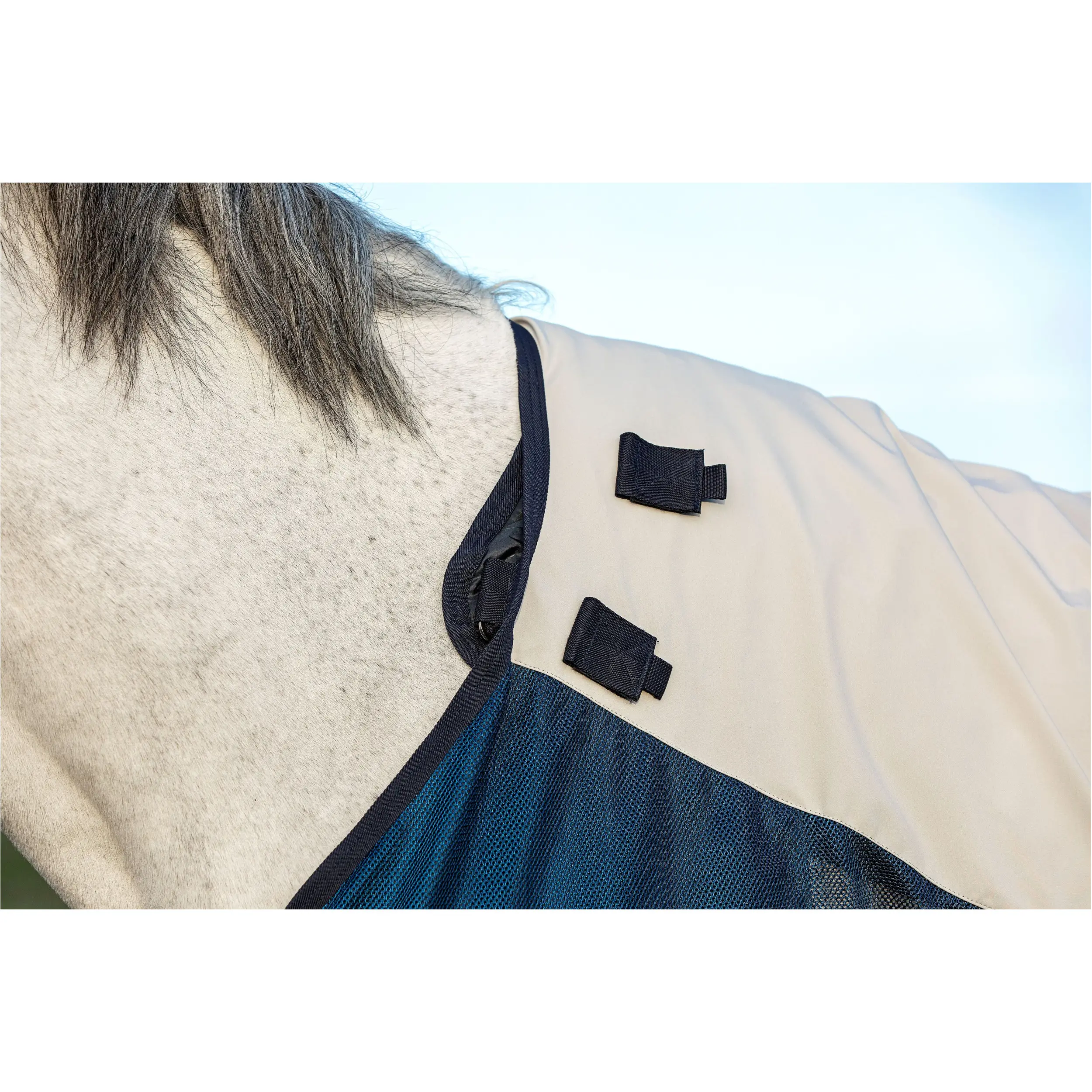 Sommer Weidedecke mit Halsteil (abnehmbar) + 100g Liner RAMBO Summer Series Disk Front navy/grey