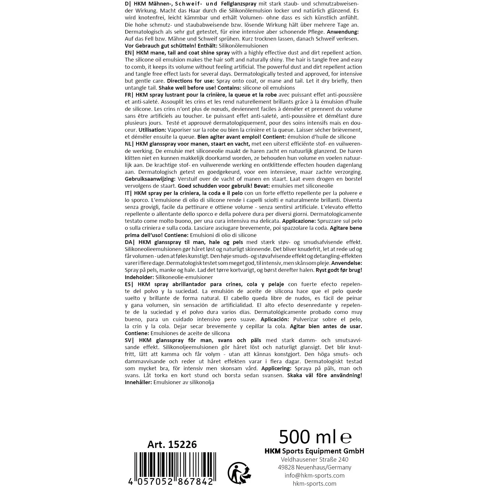 Mähnen-, Schweif- und Fellglanzspray