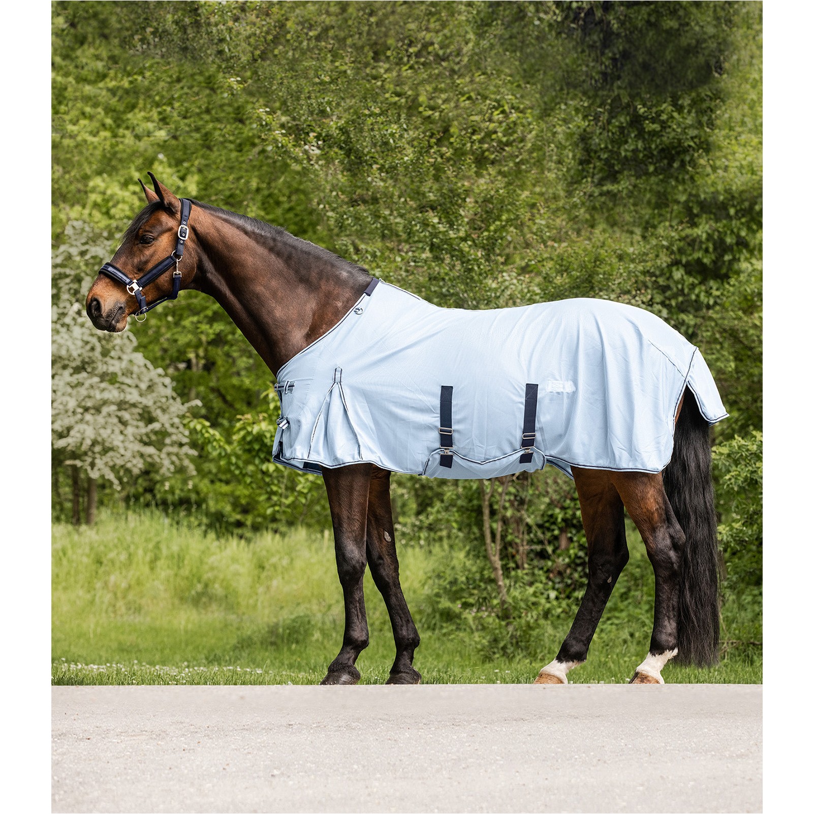 Fliegendecke mit Bauchlatz PROTECT hellblau/nachtblau Fliegendecke mit Bauchlatz PROTECT hellblau/nachtblau