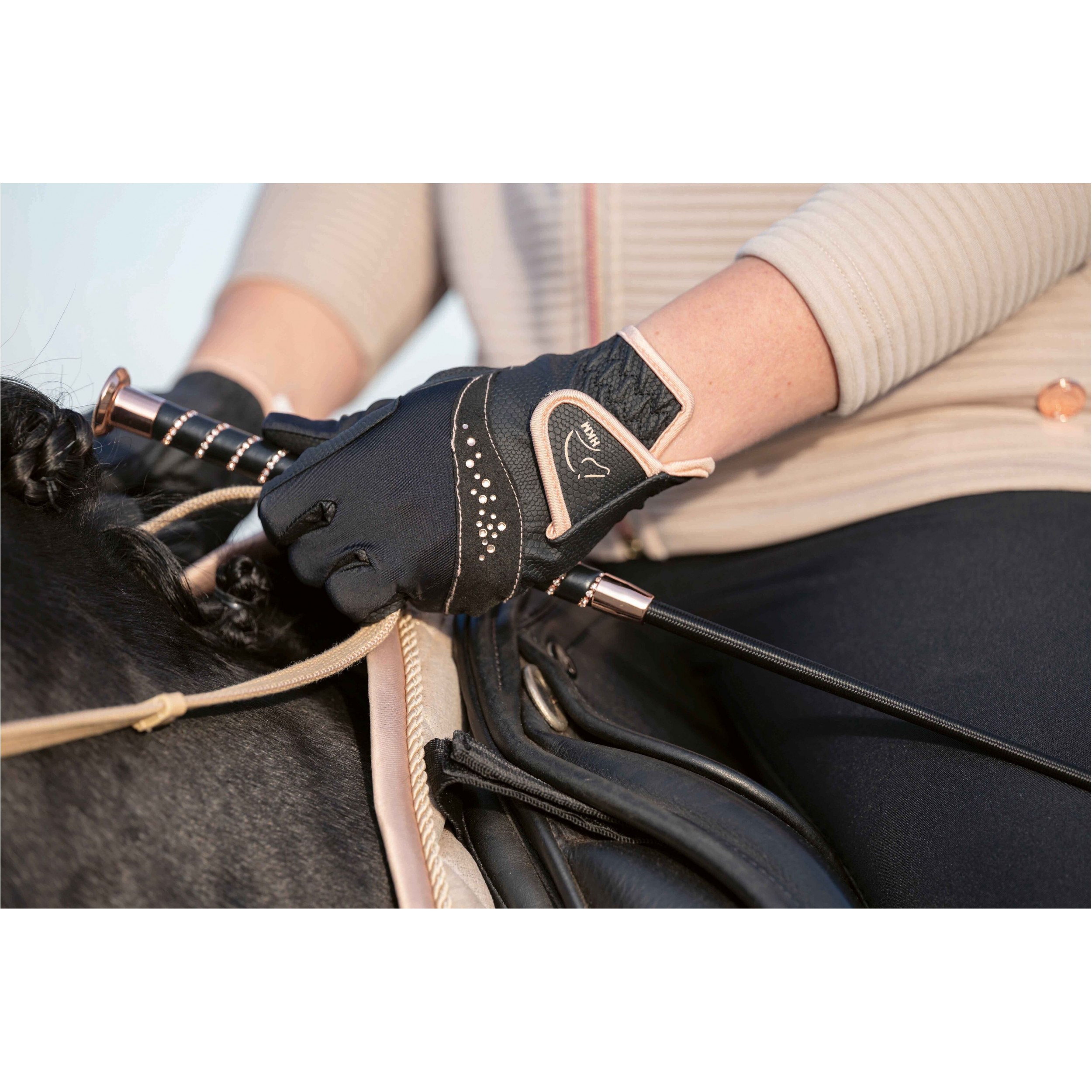 Damen Reithandschuhe ROSEGOLD GLAMOUR STYLE schwarz