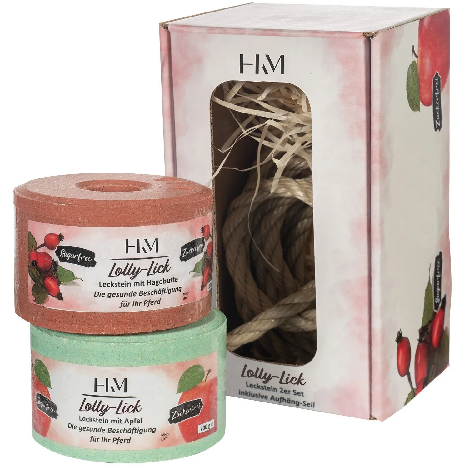 Leckstein (2er Set) inkl. Aufhäng-Seil LOLLY LICK Hagebutte/Apfel