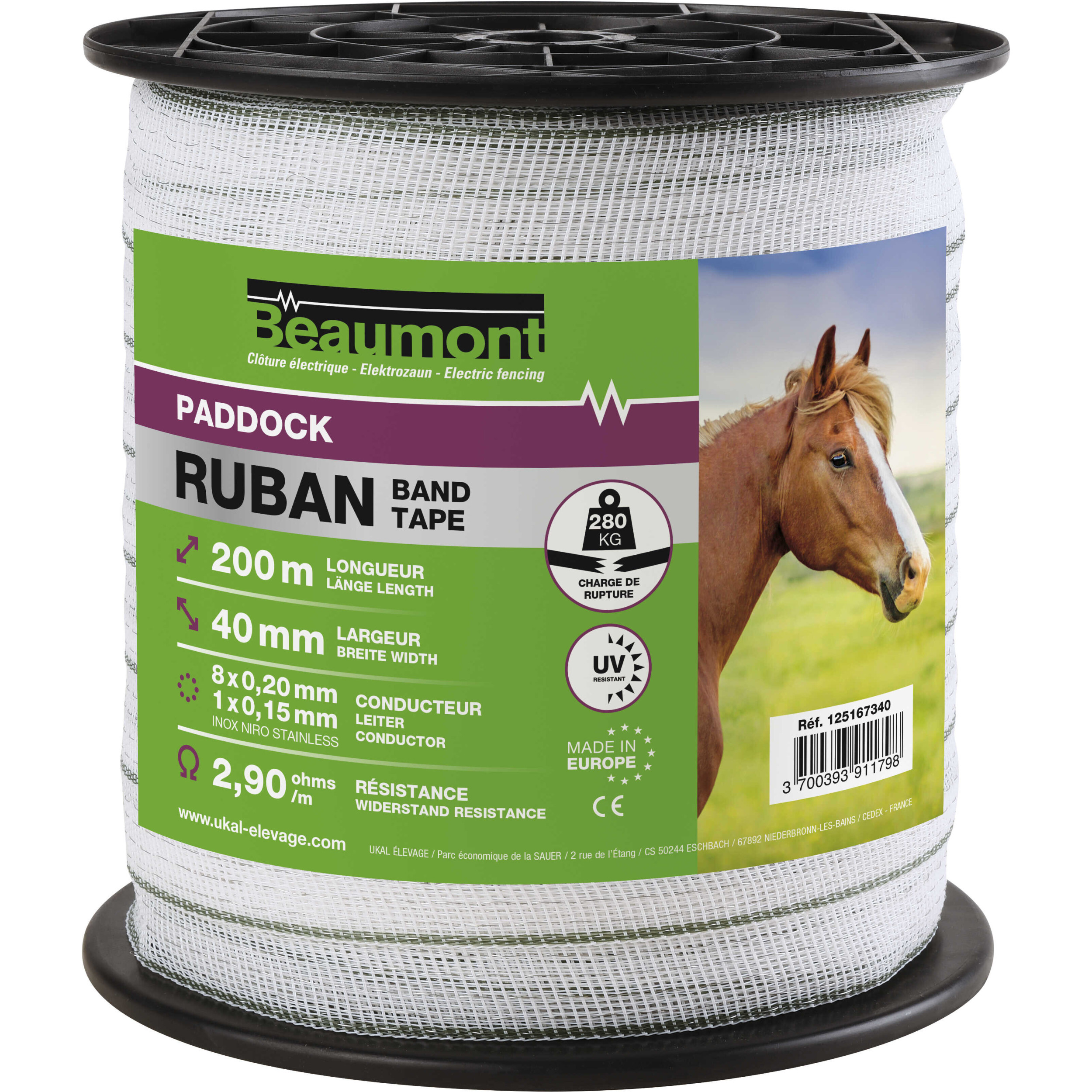 Zaunband Paddock weiß/grün 200m/40mm