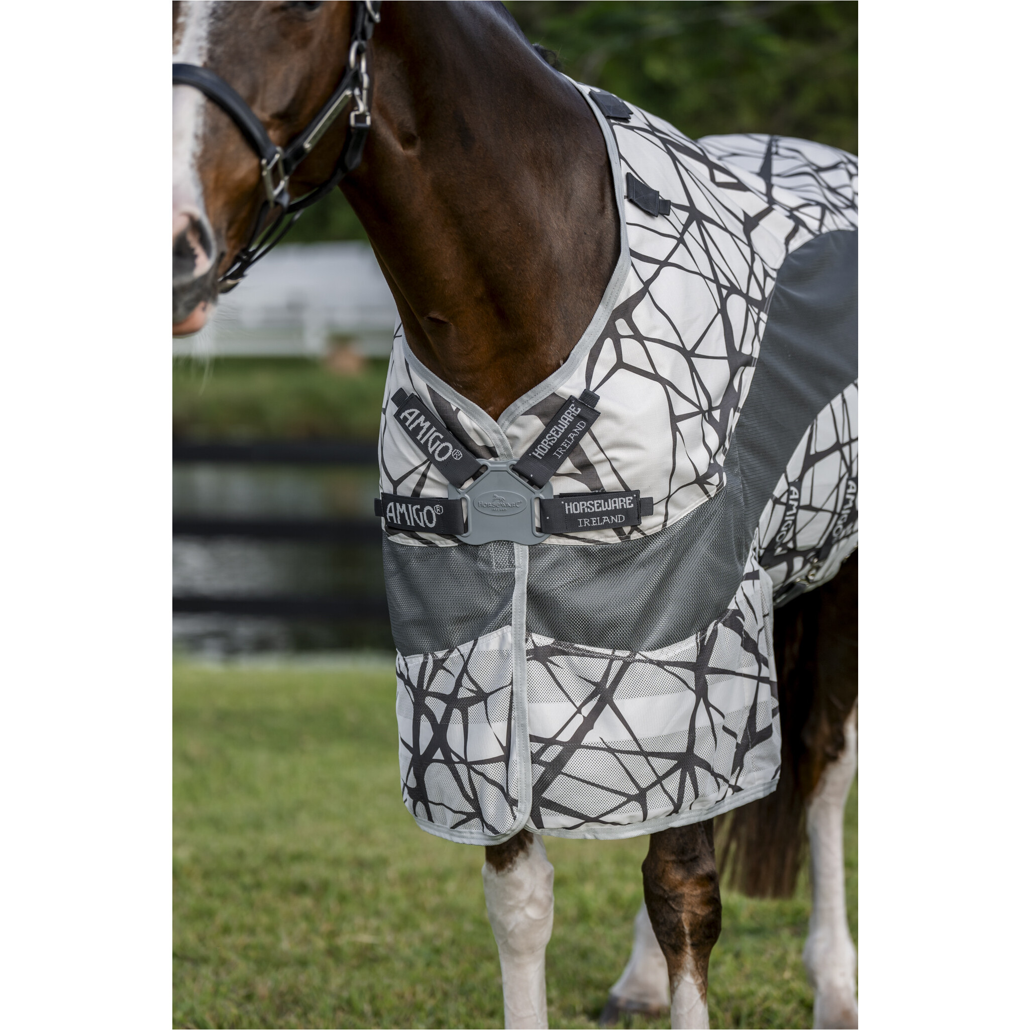 Fliegen- und Regendecke mit Halsteil (abnehmbar) 600D AMIGO 3 in 1 Camofly print/grey