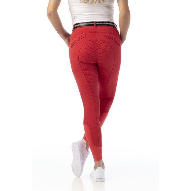 Damen Reithose Silikon Vollbesatz MICRO rot