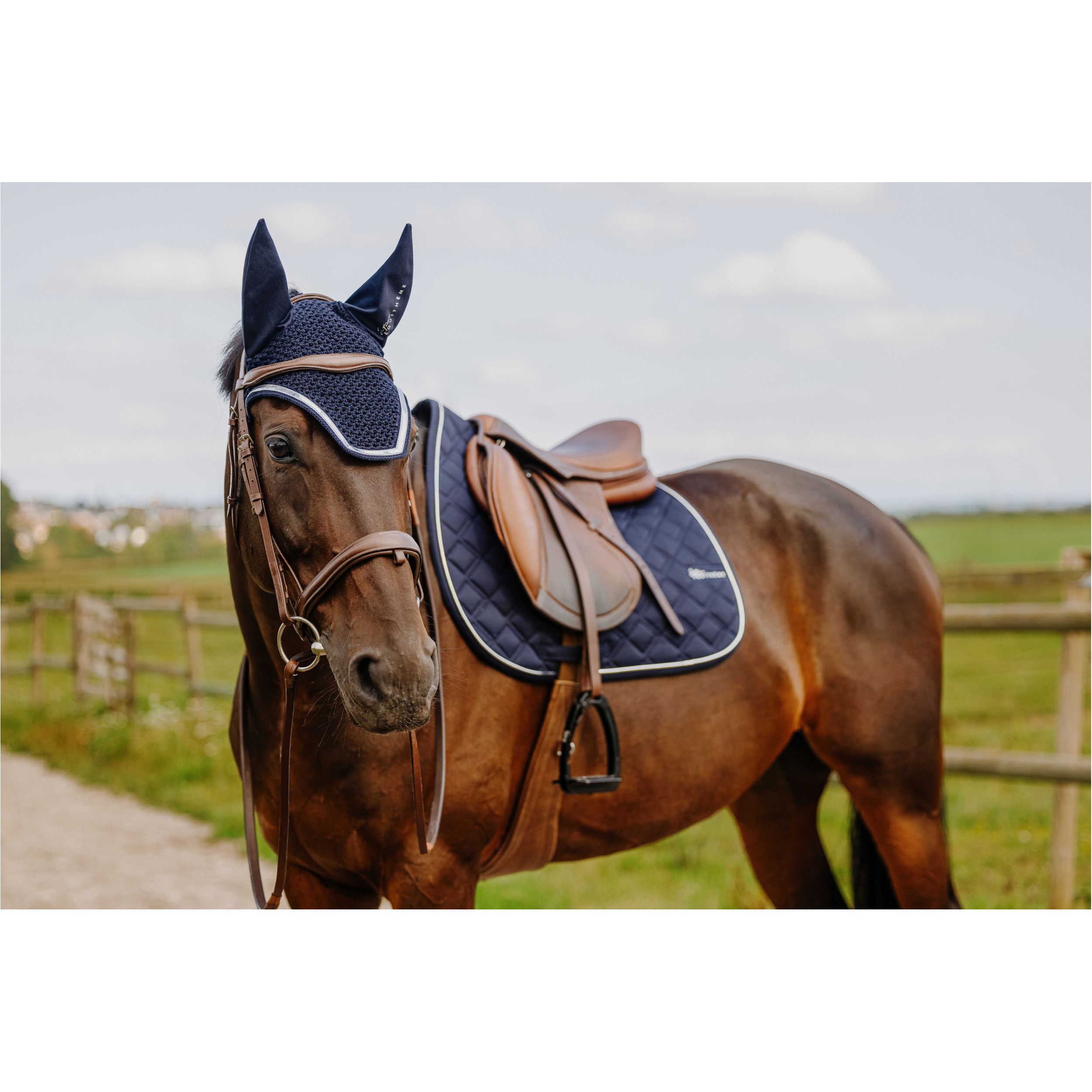 Fliegenhaube Je t'aime MIRROR navy Warmblut