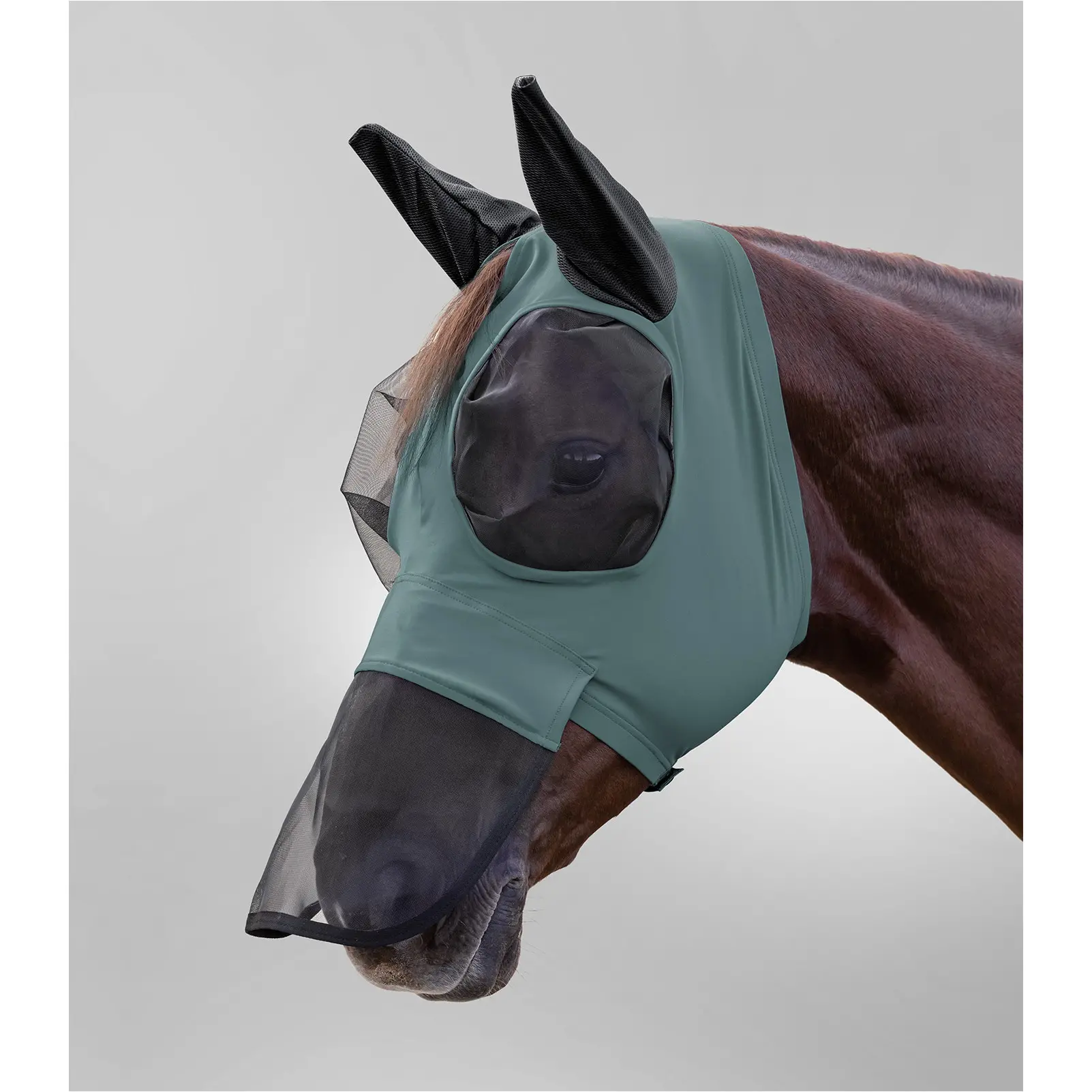 Fliegenmaske PUCK mit Nasenschutz piniengrün