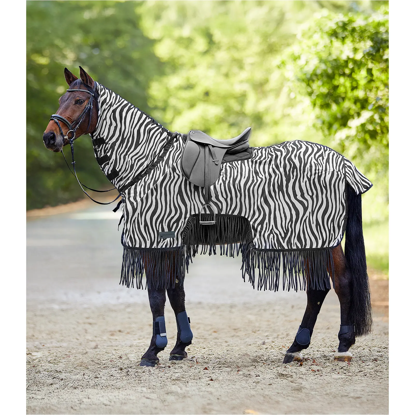 Fliegenausreitdecke ZEBRA mit Fransen schwarz/weiß Fliegenausreitdecke ZEBRA mit Fransen schwarz/weiß