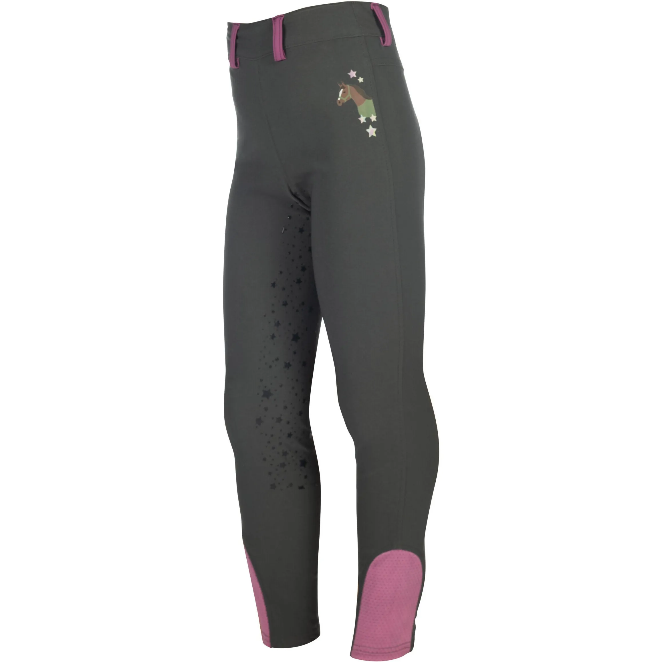 Kinder Reitleggings Silikon Vollbesatz PONY DREAM II graugrün