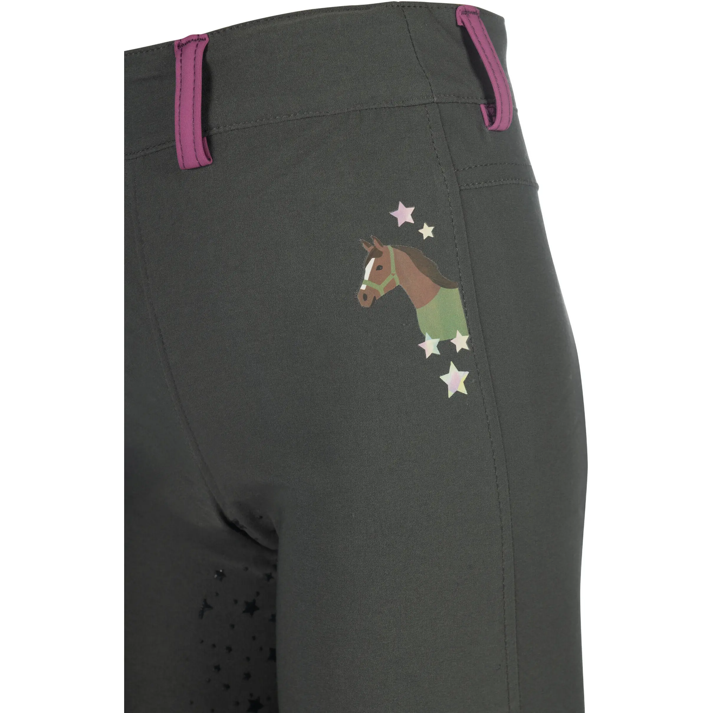 Kinder Reitleggings Silikon Vollbesatz PONY DREAM II graugrün