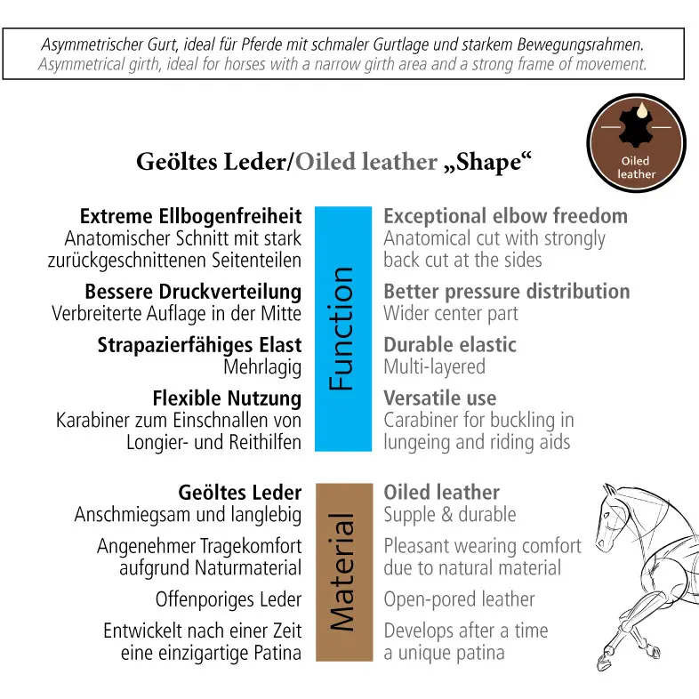 Ledersattelgurt geölt mit Elast SHAPE schwarz