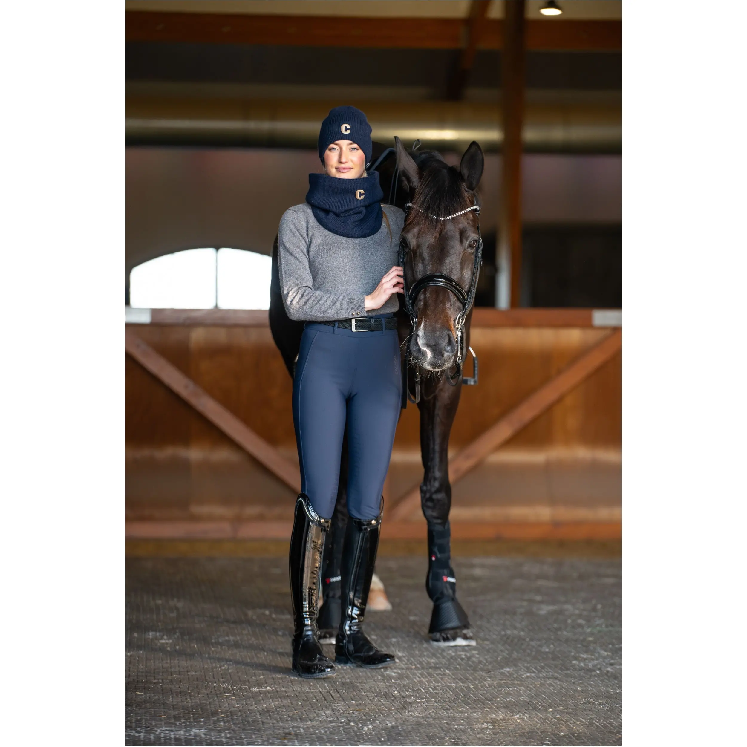 Damen Reitleggings Silikon Vollbesatz RIVER F/G mit Gürtelschlaufen navy