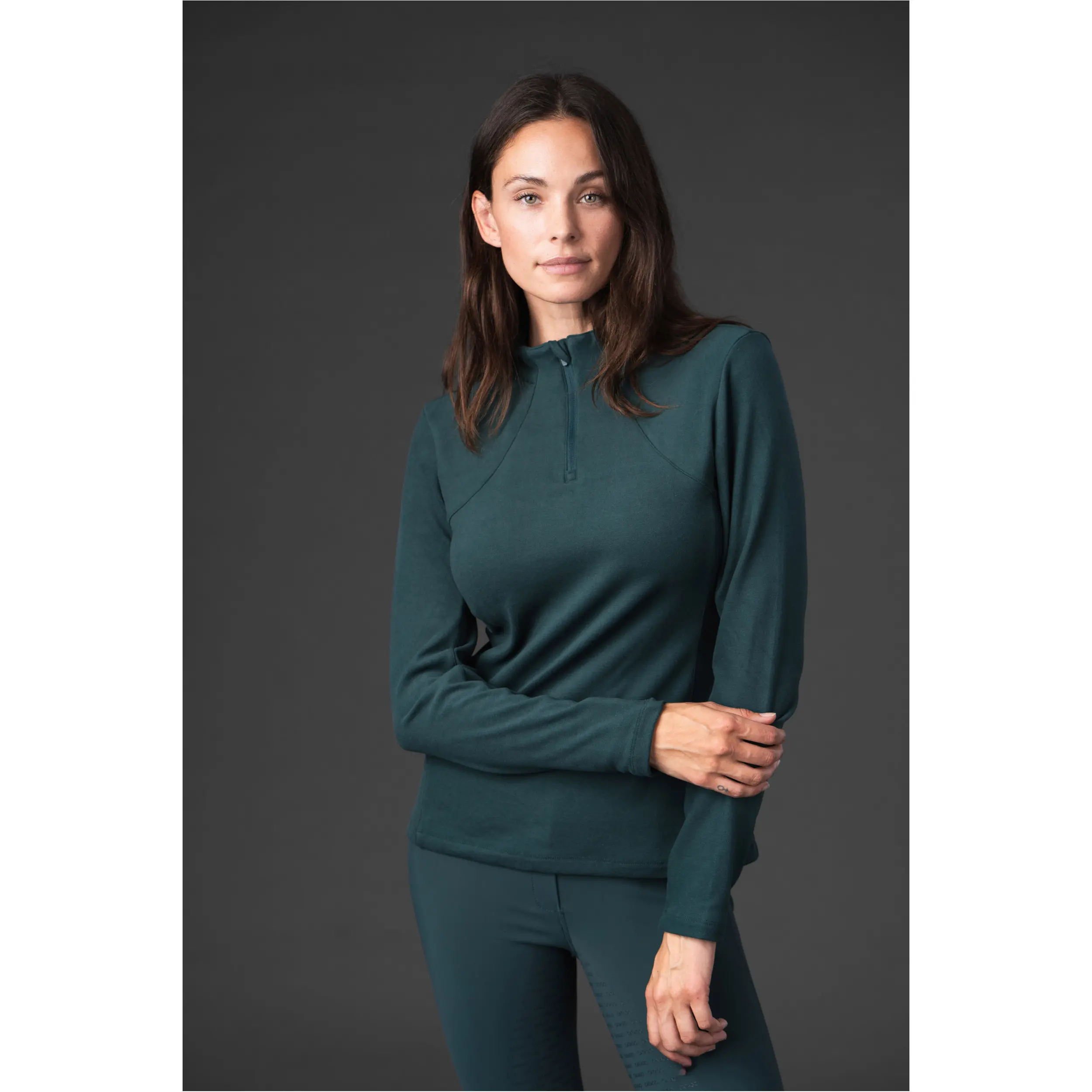 Damen Reitshirt Langarm VIOLETTA half-zip ponderosa pine