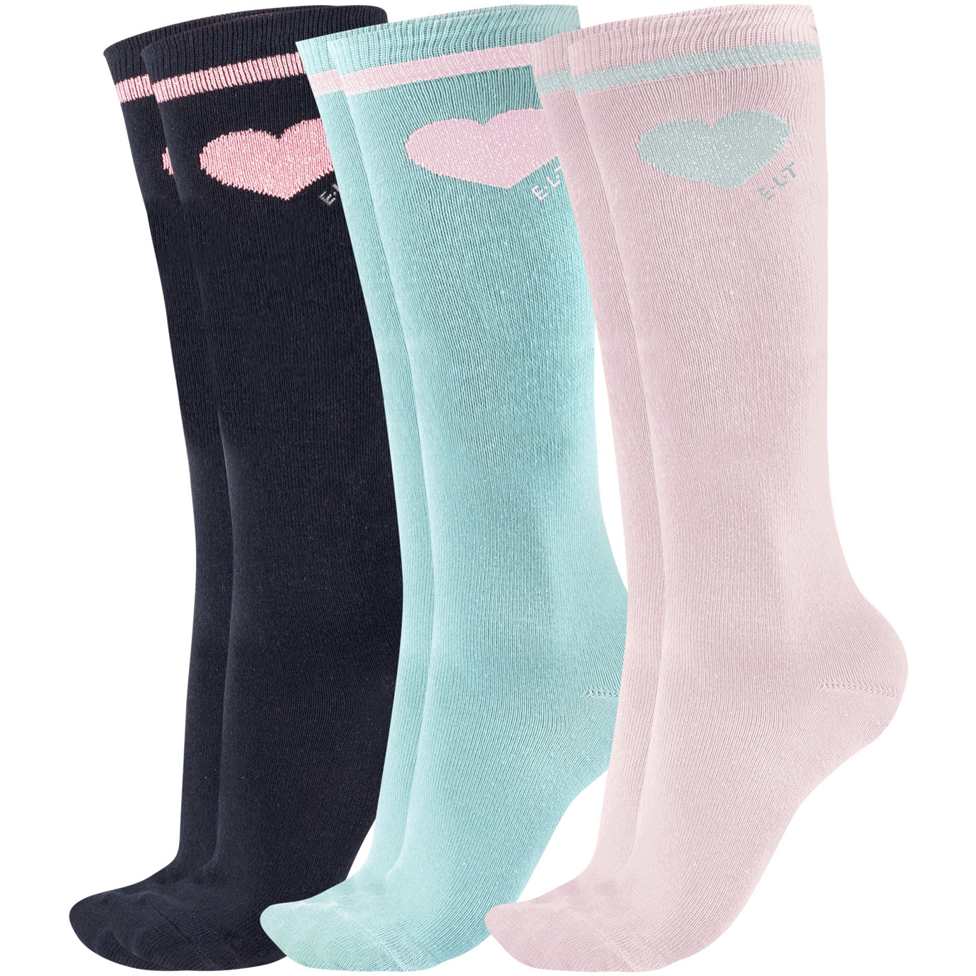 Kinder Reitsocken (3er Set) GLITTER zartrosa/mint/nachtblau