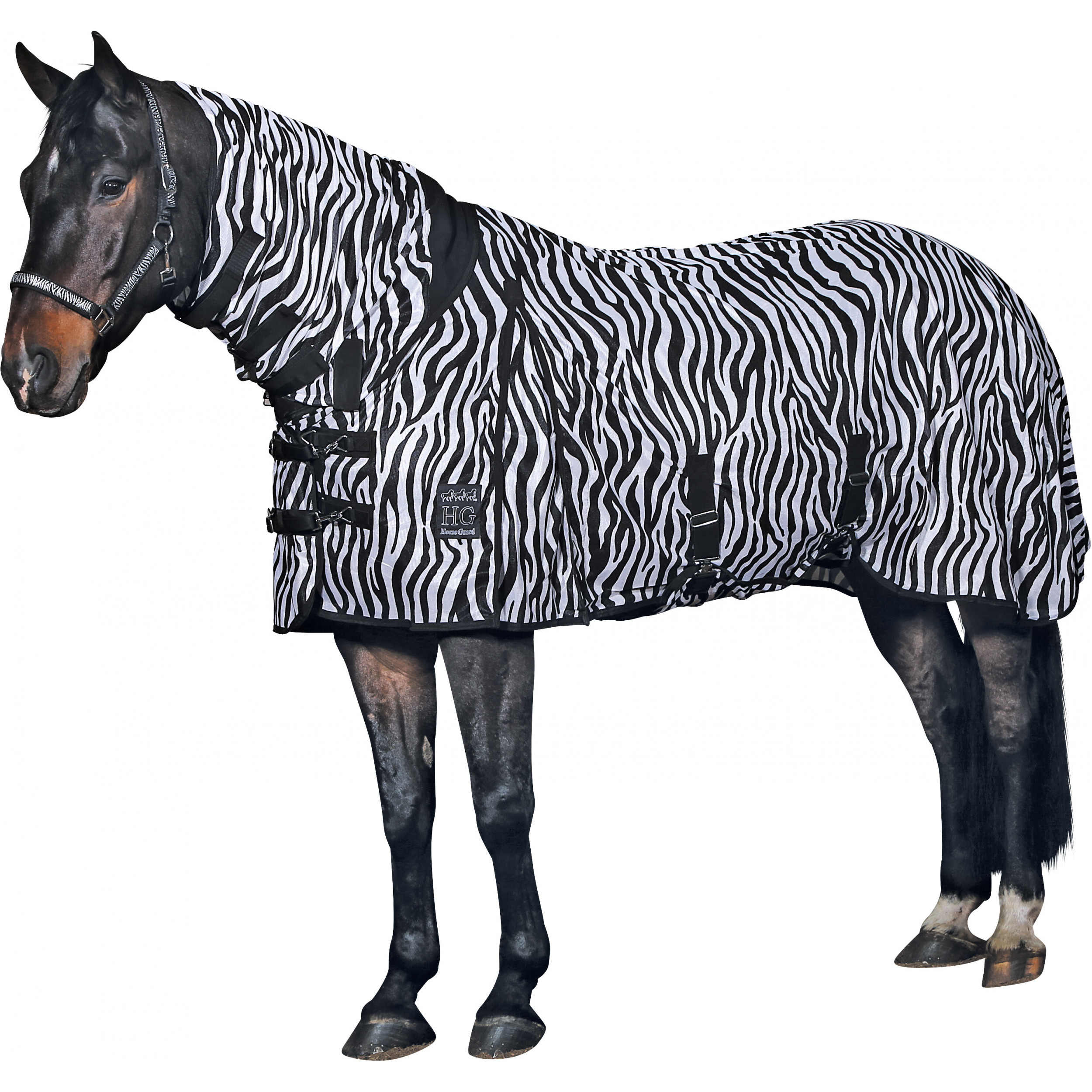 Fliegendecke mit Halsteil und Bauchlatz ZEBRA schwarz/weiß