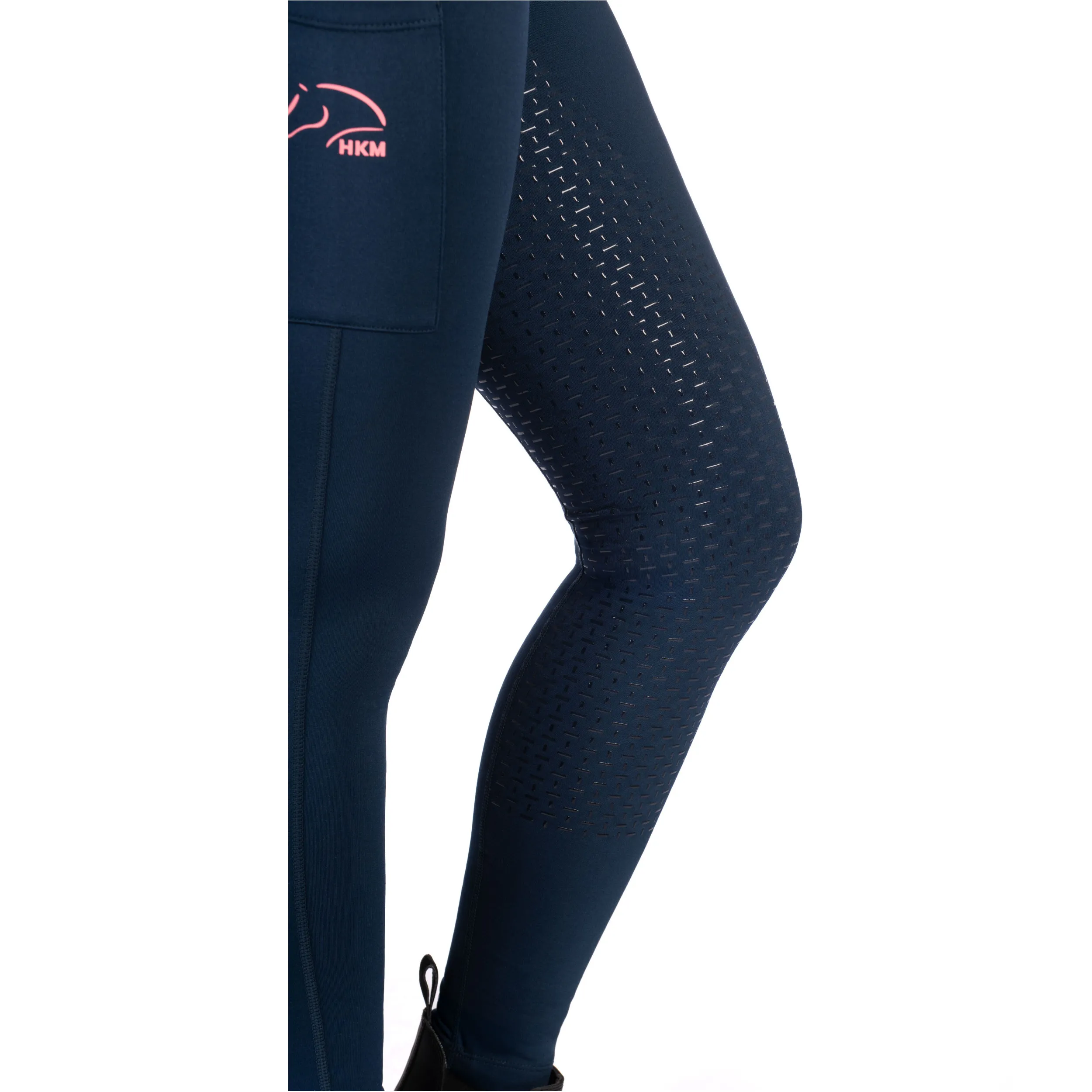 Kinder Reitleggings Silikon Vollbesatz GRAZ STYLE dunkelblau/neon koralle
