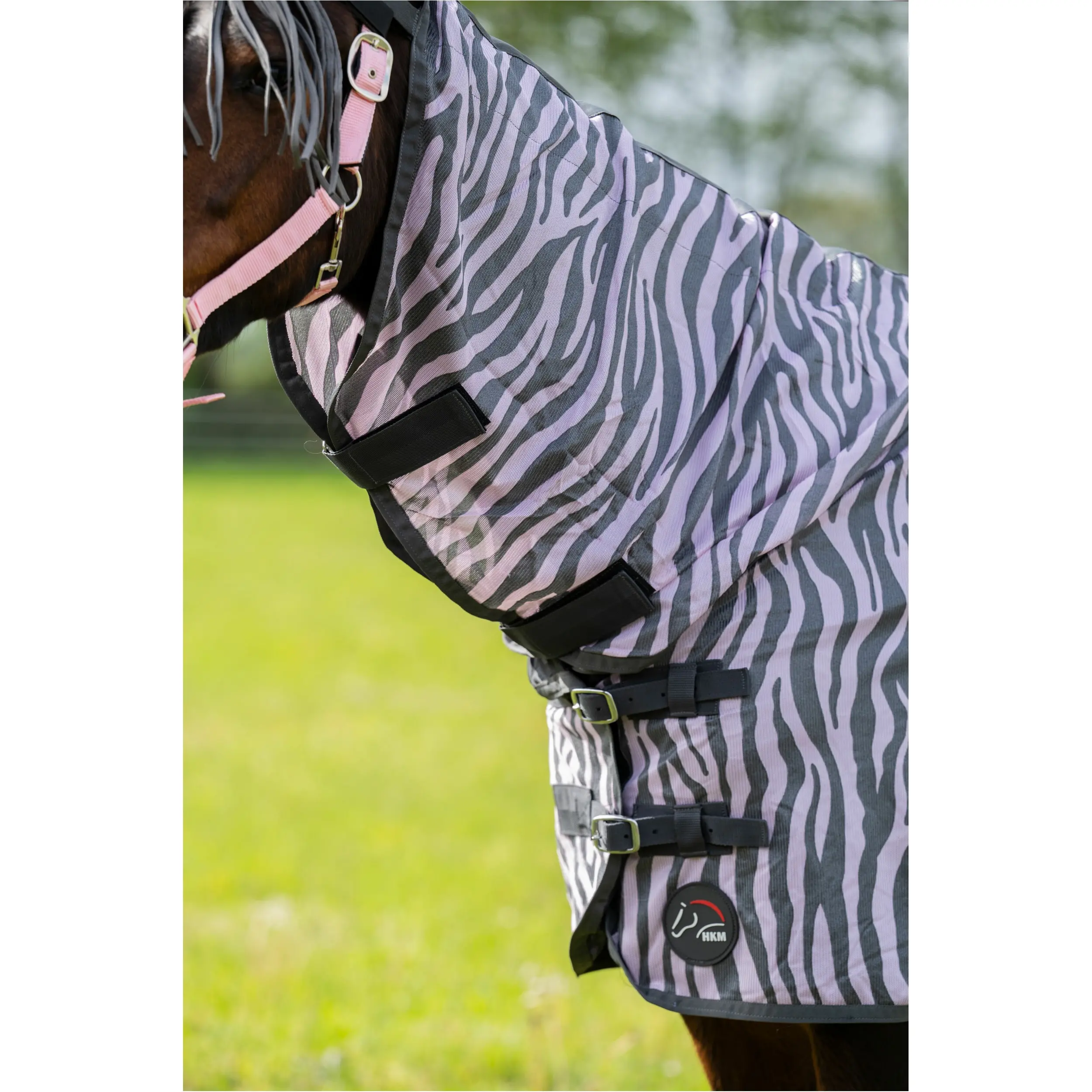 Fliegendecke mit Halsteil ZEBRA rosa/grau