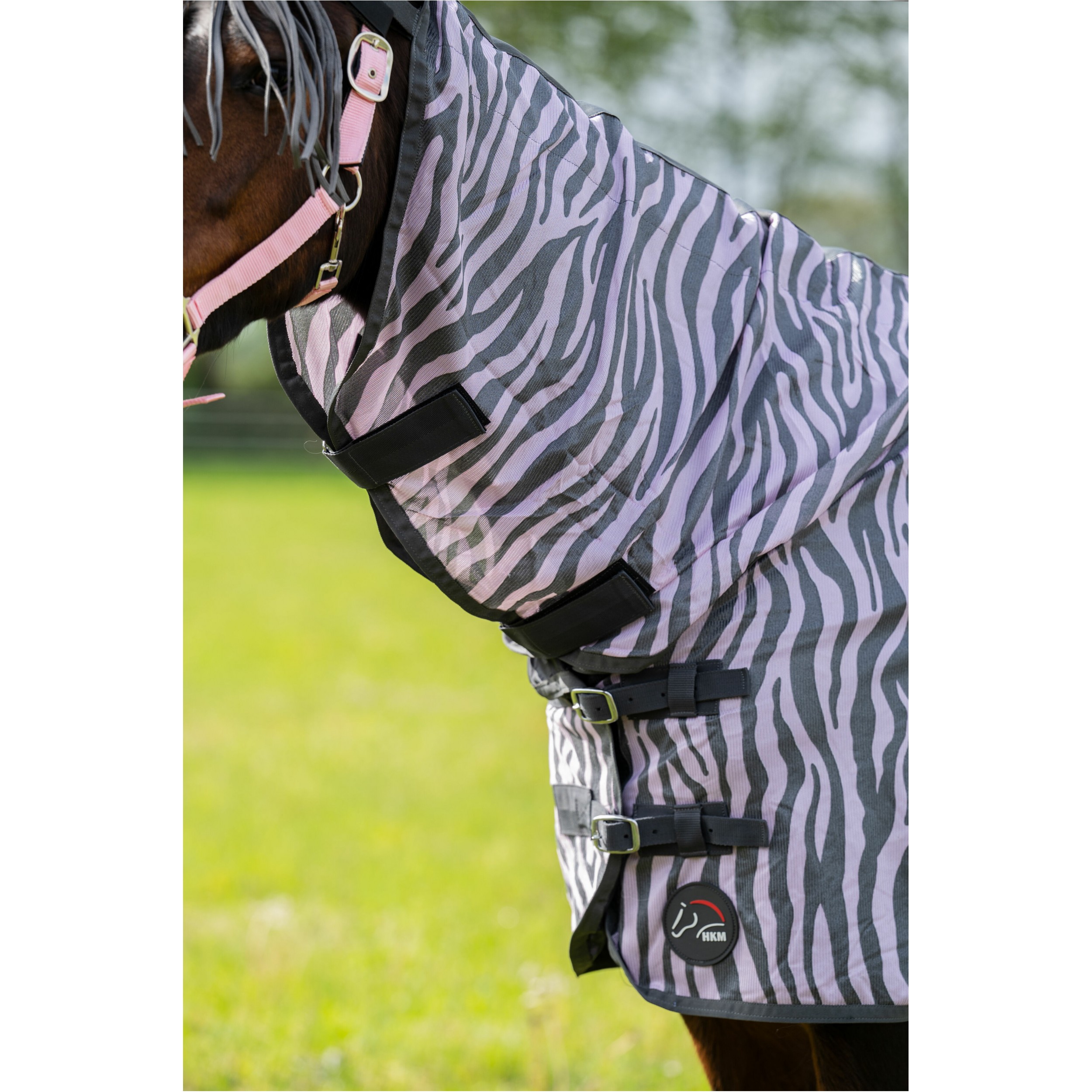 Fliegendecke mit Halsteil ZEBRA rosa/grau