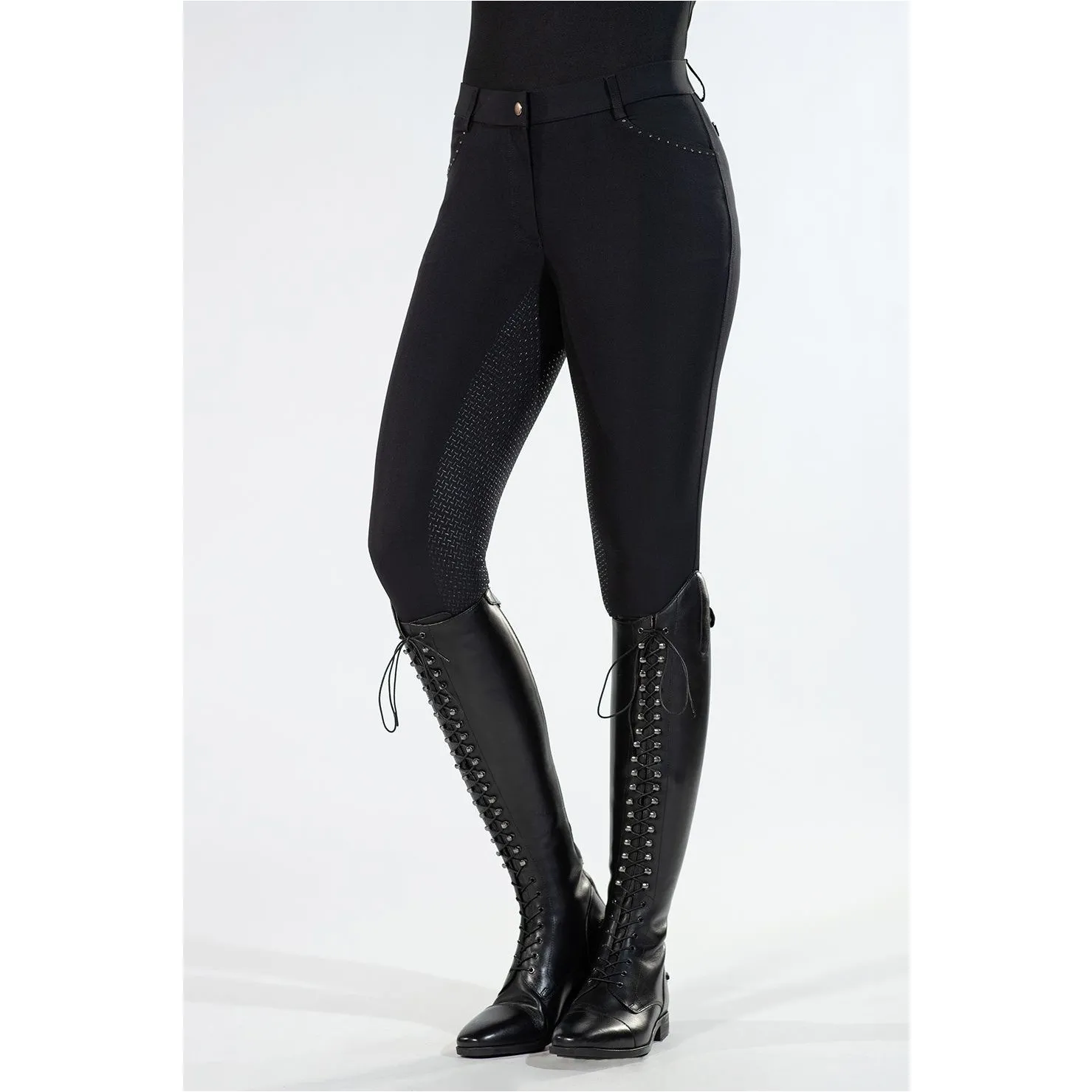 Damen Reithose Silikon Vollbesatz ROSEGOLD GLAMOUR STYLE schwarz/rosegold