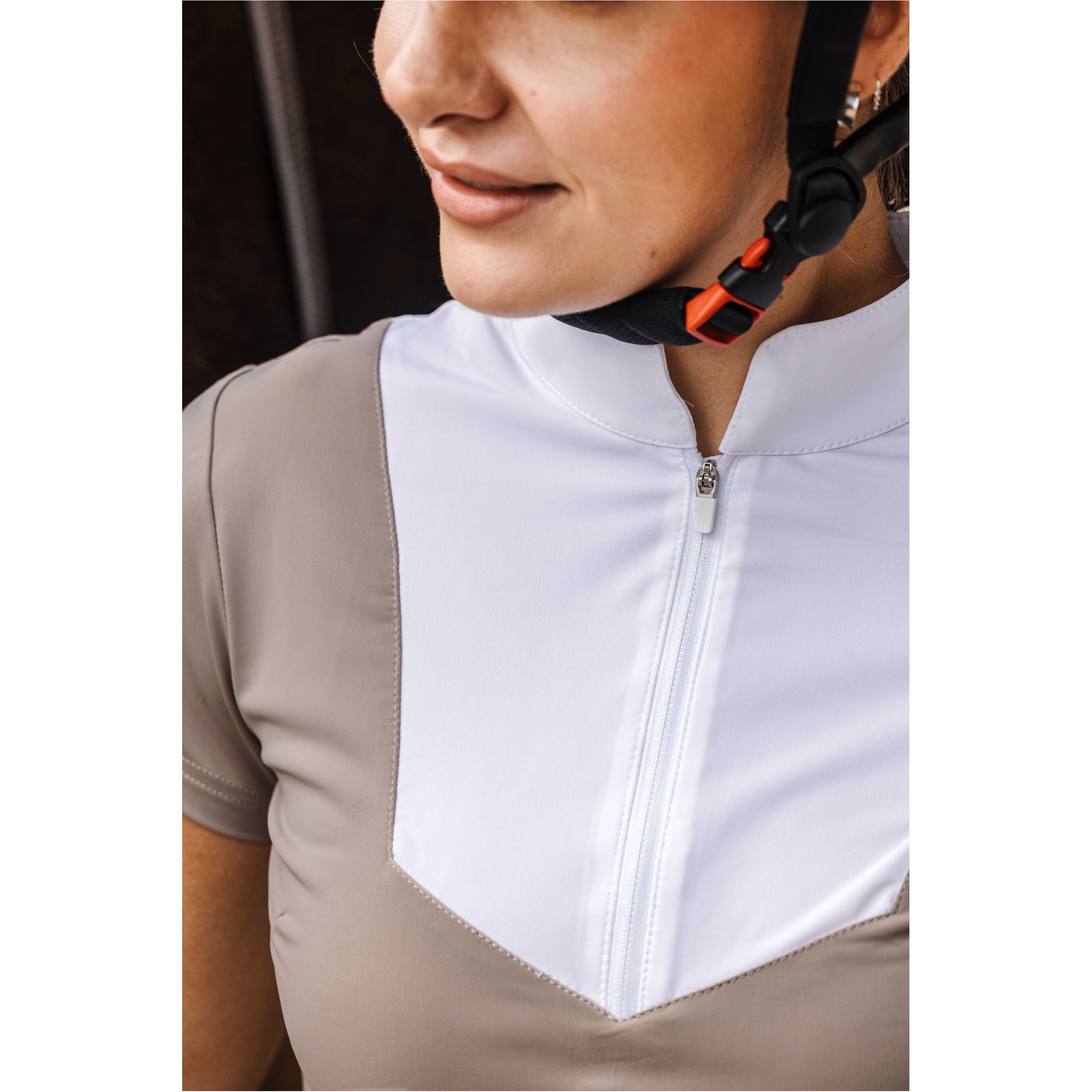 Damen Turnierpolo mit Reißverschluss vorne Tokyo taupe