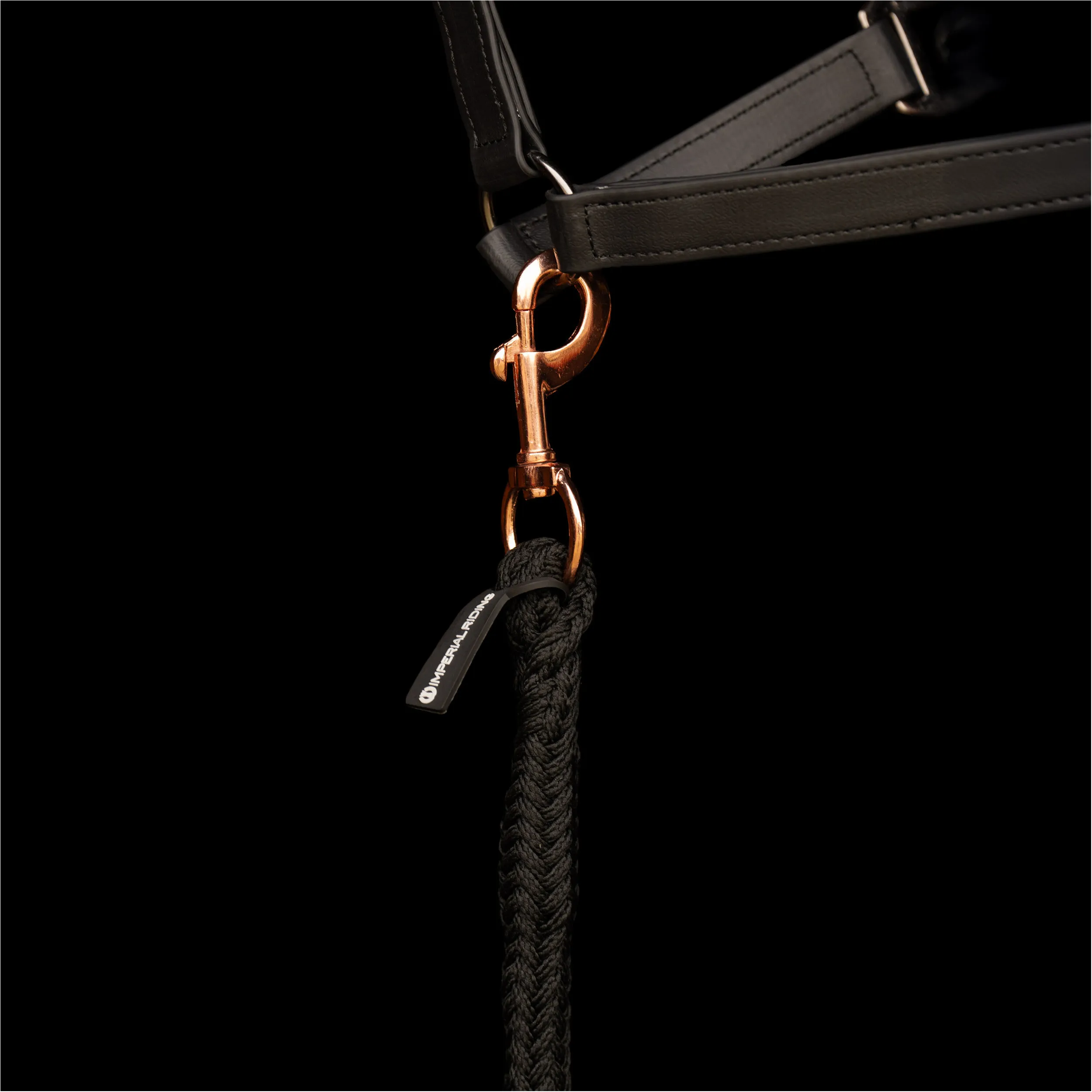 Führstrick mit Karabinerhaken IRHClassic schwarz/rose gold