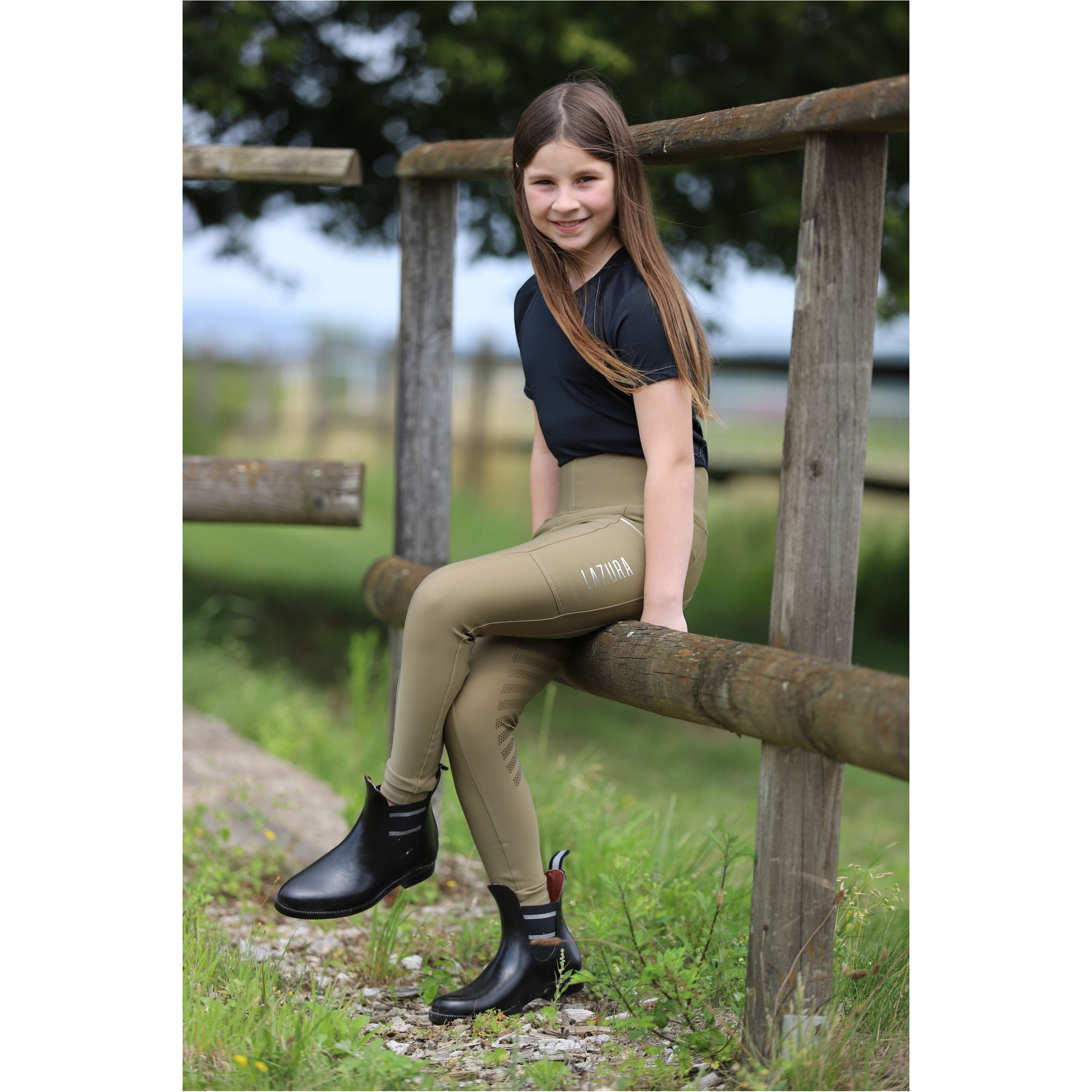 Kinder Reitleggings Silikon Vollbesatz FENJA avocado
