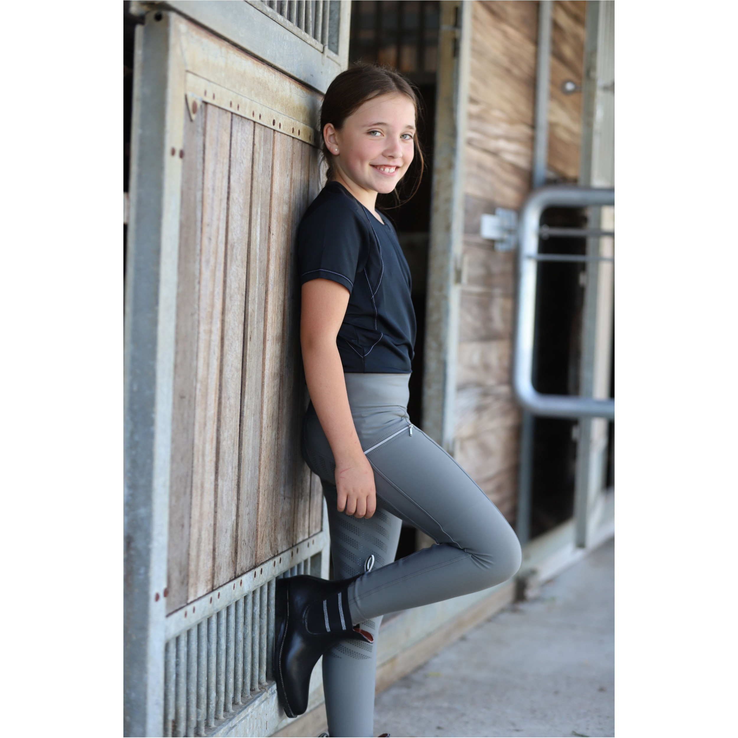Kinder Reitleggings Silikon Vollbesatz FENJA stone