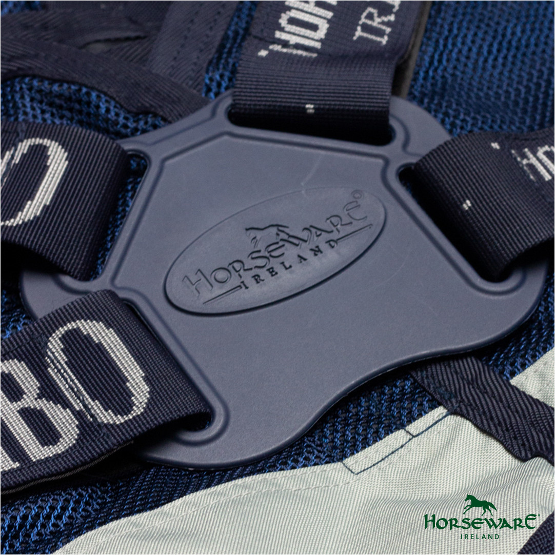 Sommer Weidedecke mit Halsteil (abnehmbar) + 100g Liner RAMBO Summer Series Disk Front navy/grey