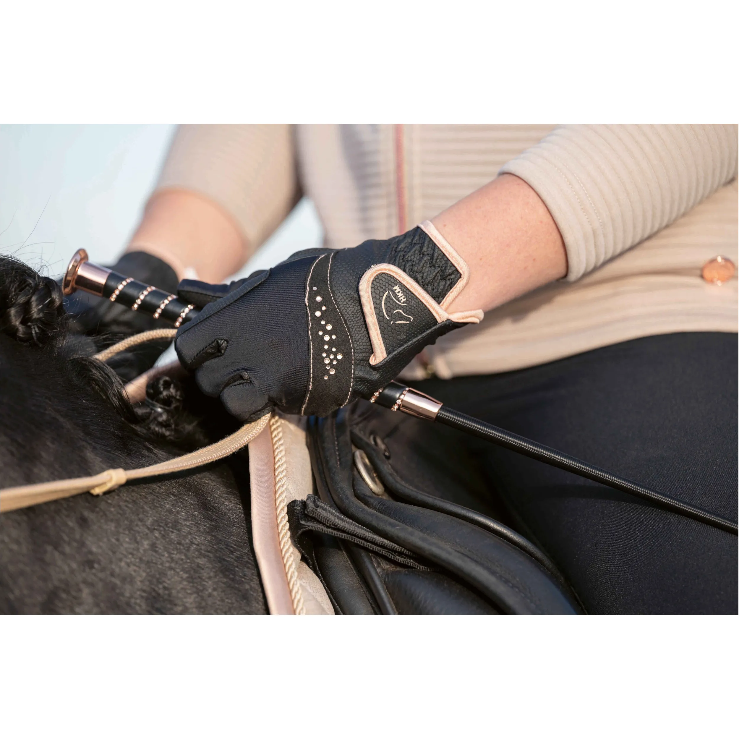Damen Reithandschuhe ROSEGOLD GLAMOUR STYLE schwarz