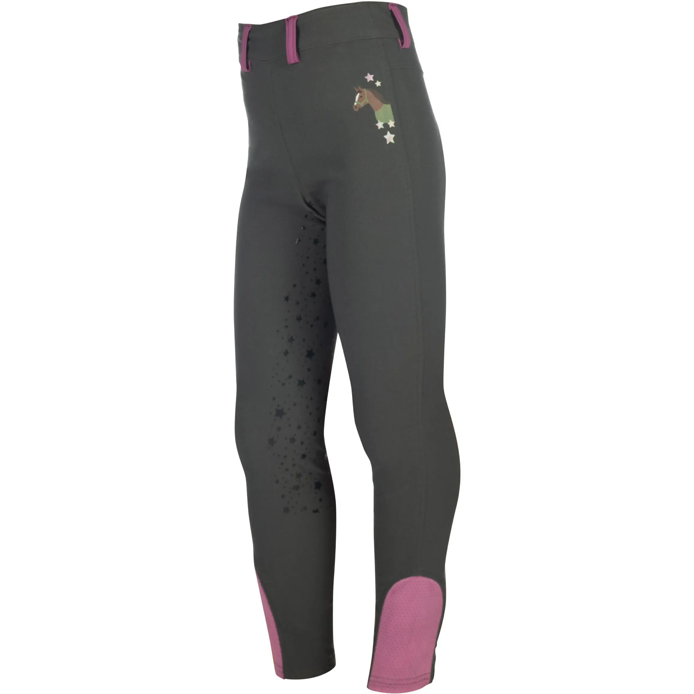 Kinder Reitleggings Silikon Vollbesatz PONY DREAM II graugrün