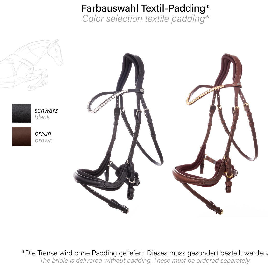 Trensenzaum englisch kombiniert CALIANO VIA Leder geölt schwarz/silber