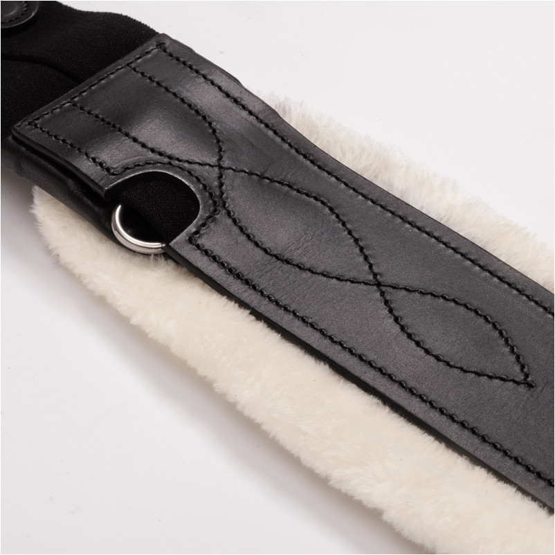 Ledersattelgurt geölt mit Kunstfell und Elast CASPER schwarz/beige