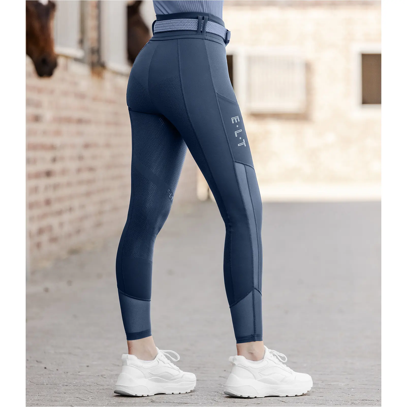 Sommer Damen Reitleggings Silikon Vollbesatz NINA Mesh denimblau