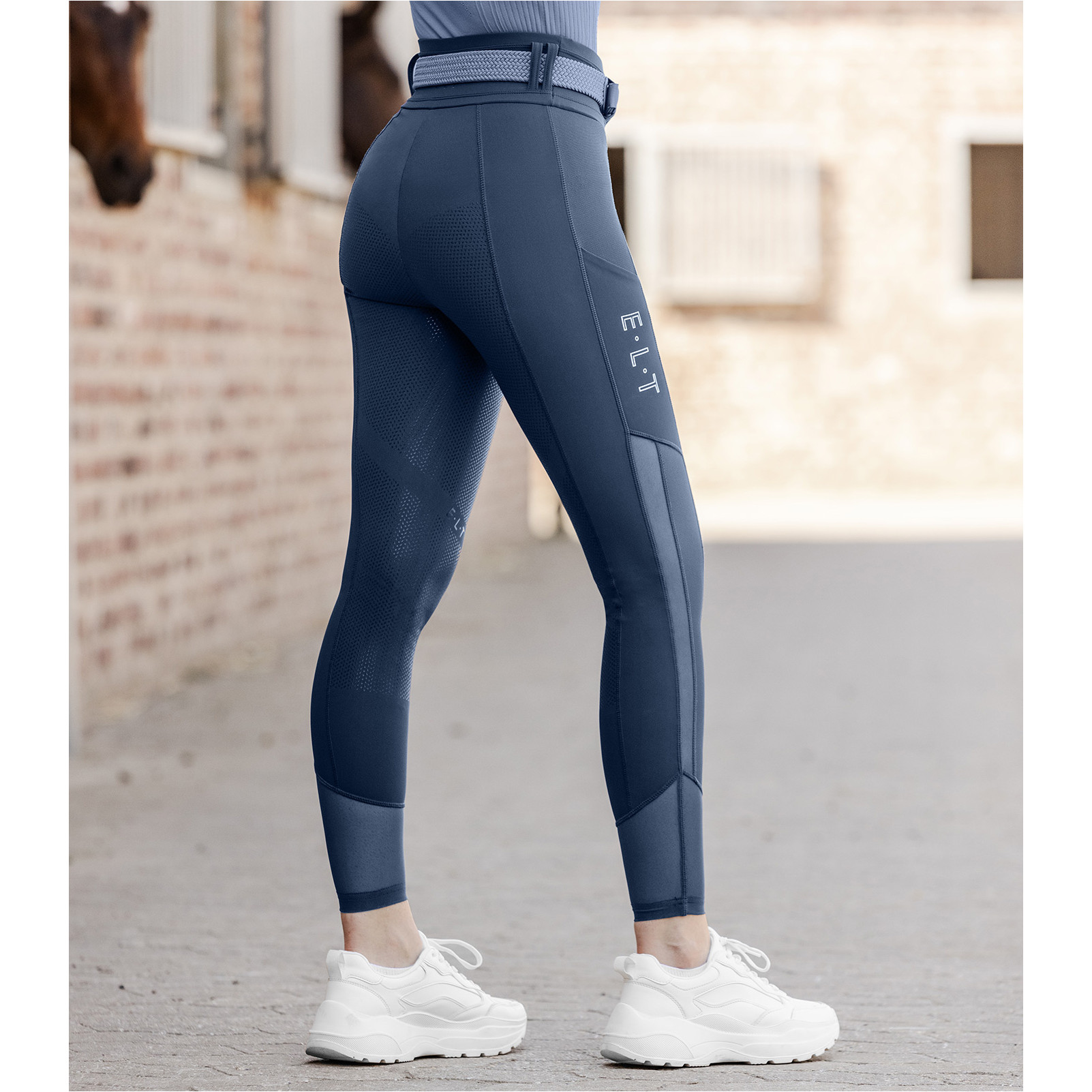 Sommer Damen Reitleggings Silikon Vollbesatz NINA Mesh denimblau