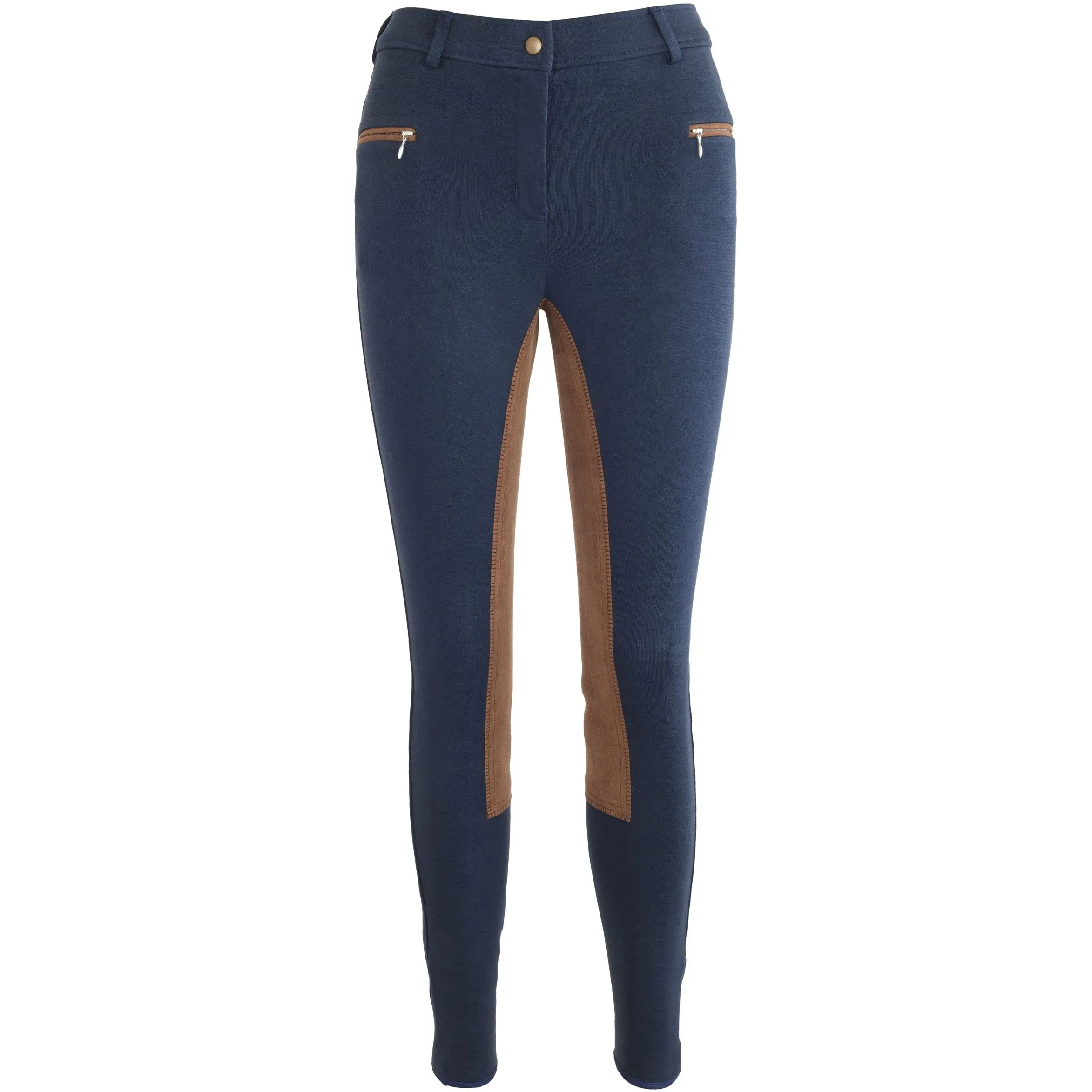 Damen Reithose Vollbesatz BASICLINE dunkelblau/hellbraun