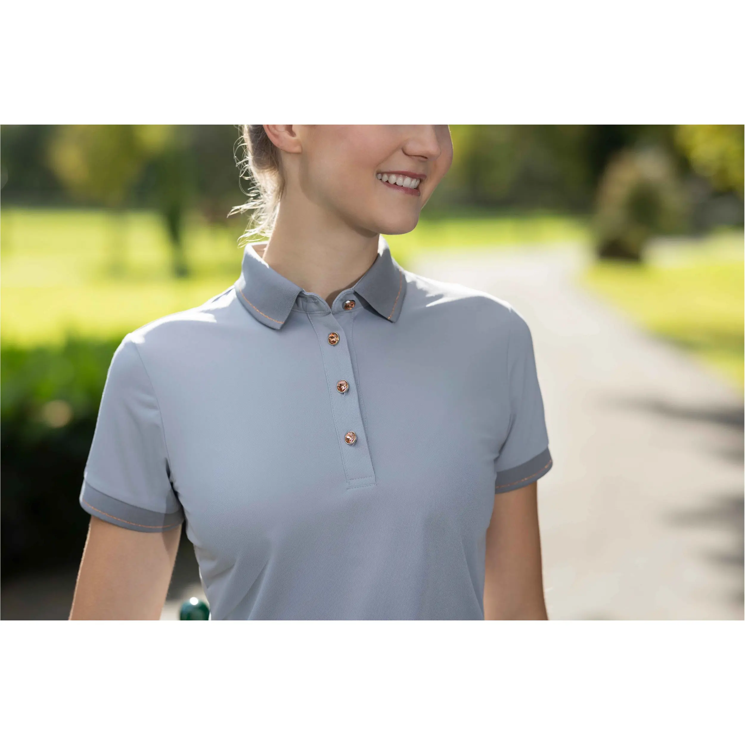 Damen Poloshirt ROSEGOLD GLAMOUR STYLE grau/rosegold
