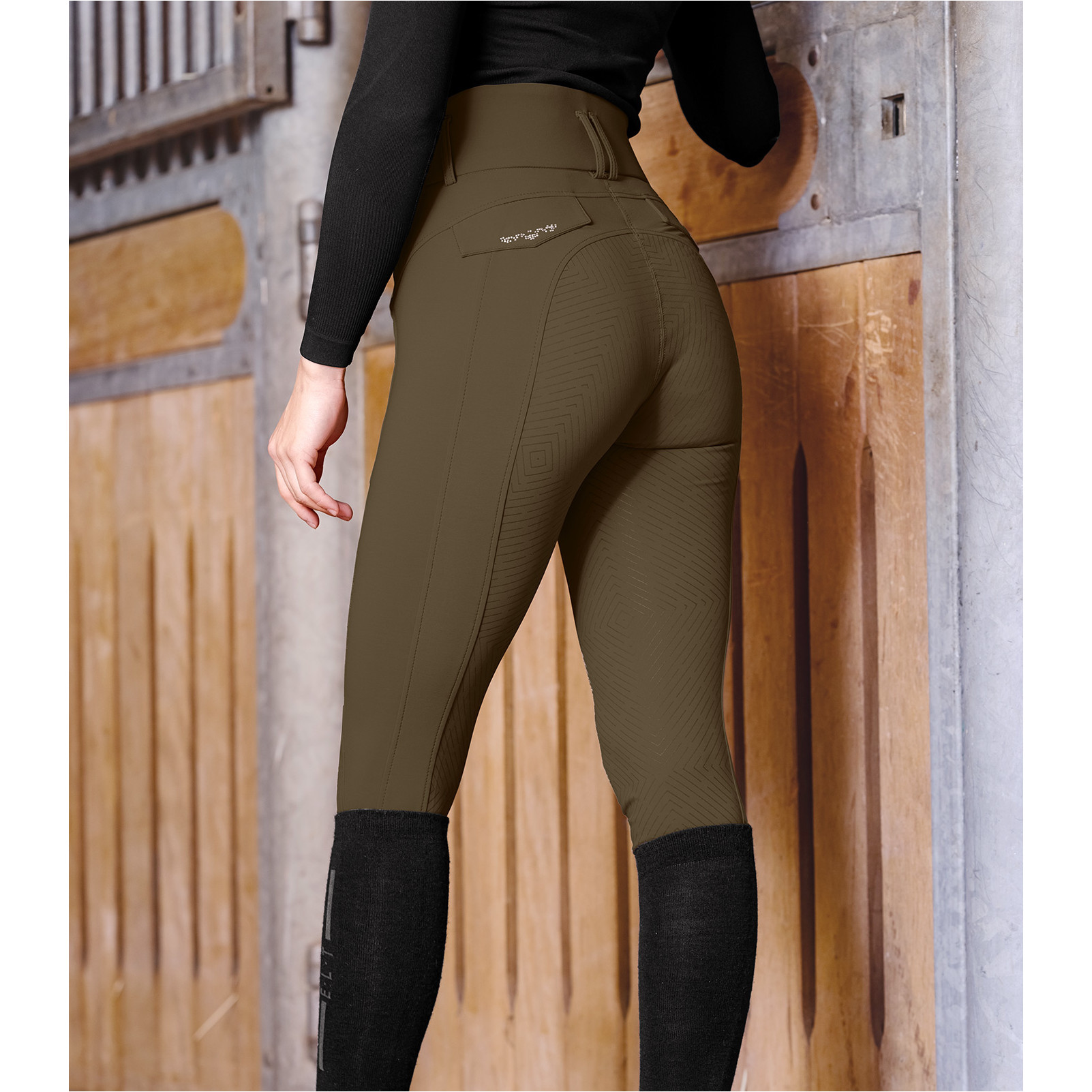 Damen Reithose Silikon Vollbesatz COMFORT RIDE GLAM grünbraun