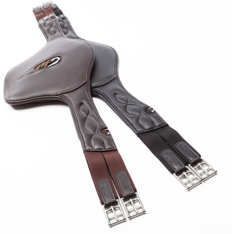 Sattelgurt mit Bauchlatz und Elast SOFT'N SAFE Softleder schwarz