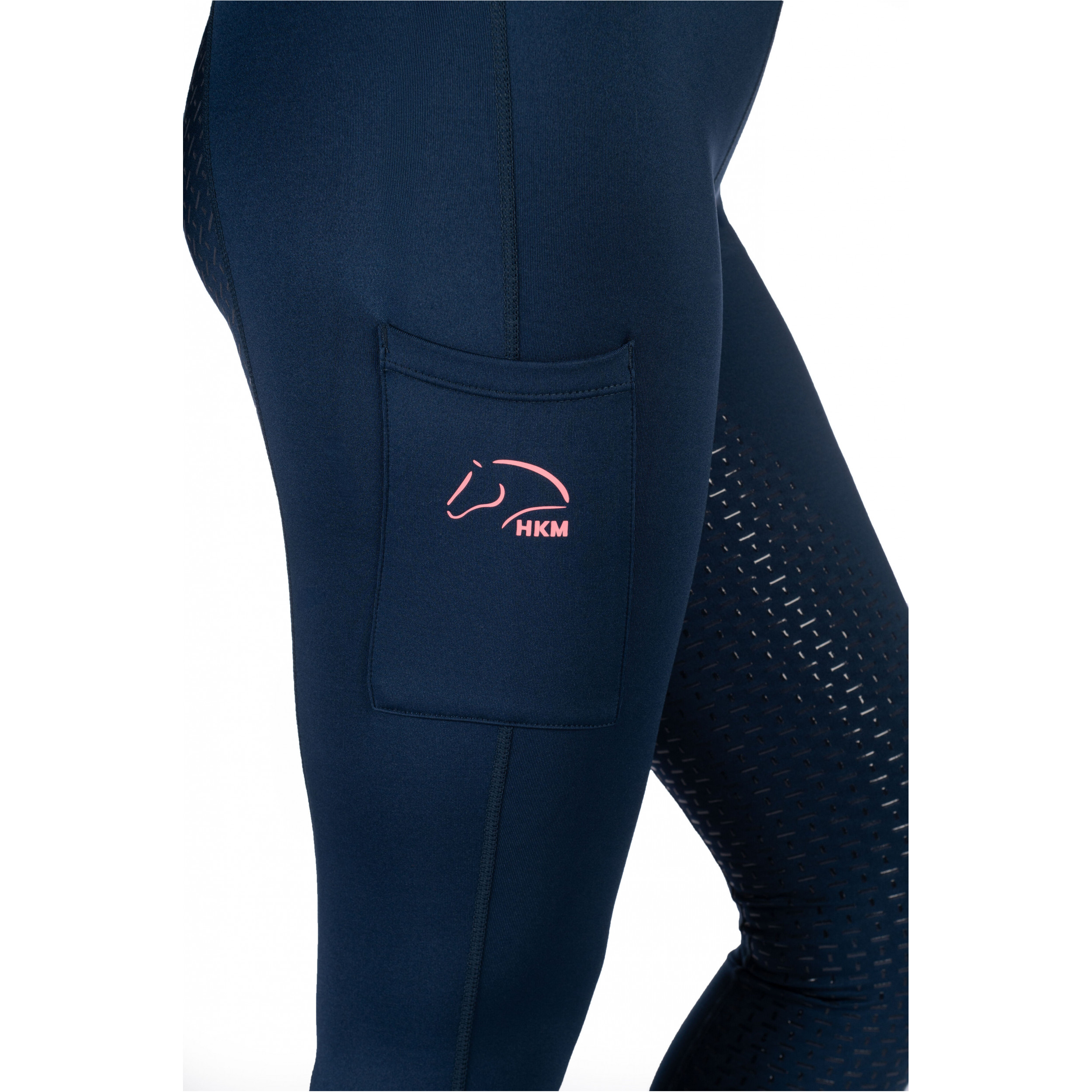 Kinder Reitleggings Silikon Vollbesatz GRAZ STYLE dunkelblau/neon koralle