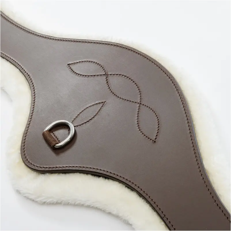 Ledersattelgurt geölt mit Kunstfell und Elast CASPER braun/beige