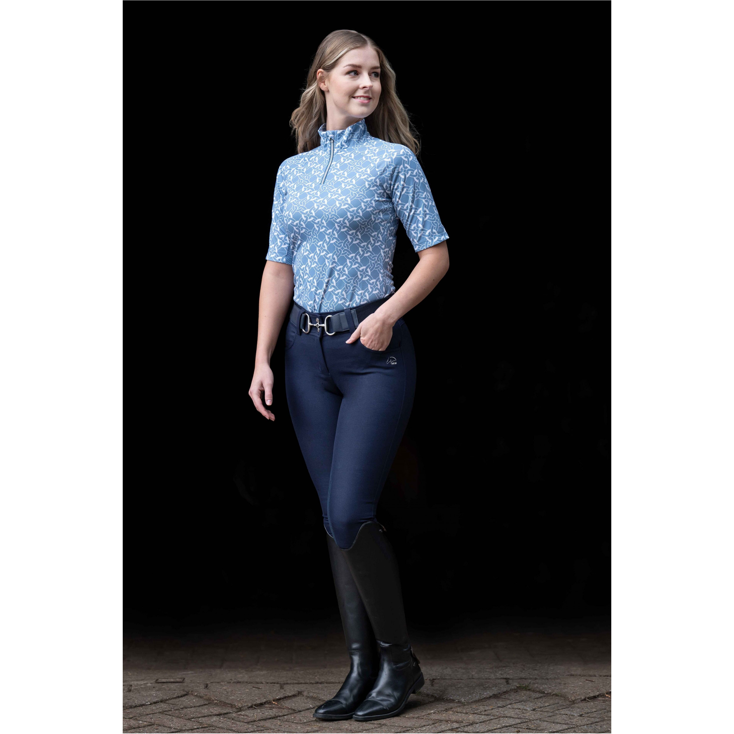 Damen Funktionsshirt Halbarm MINIMAL rauchblau/weiß