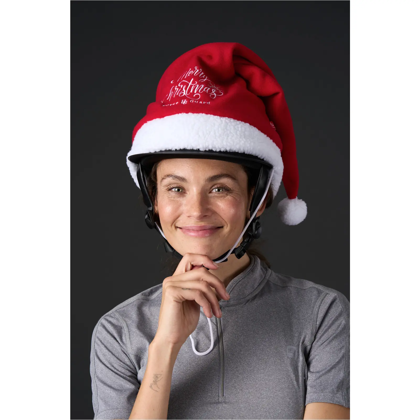 Weihnachtsmütze für den Reithelm CHRISTMAS rot/weiß