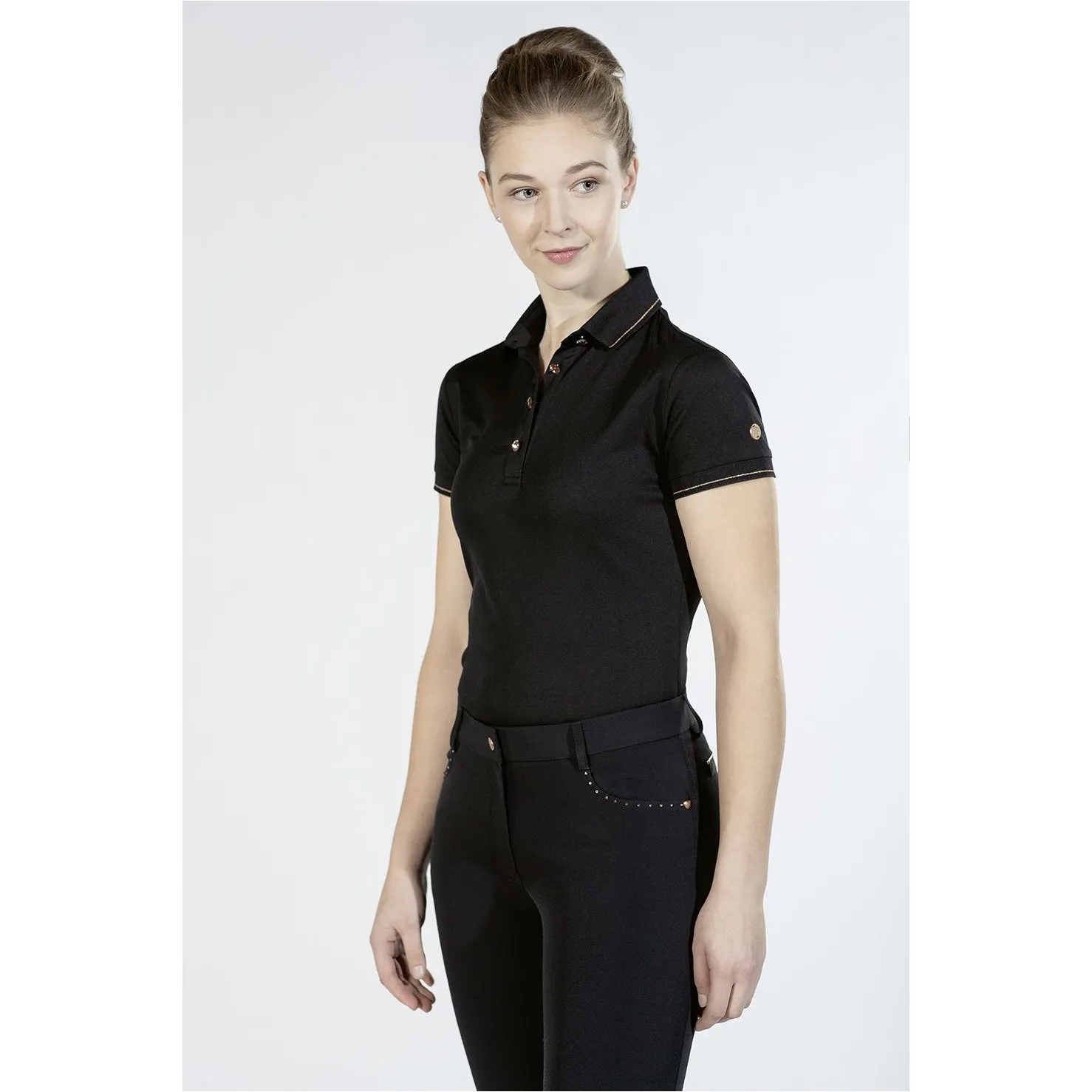 Damen Poloshirt ROSEGOLD GLAMOUR STYLE schwarz/rosegold