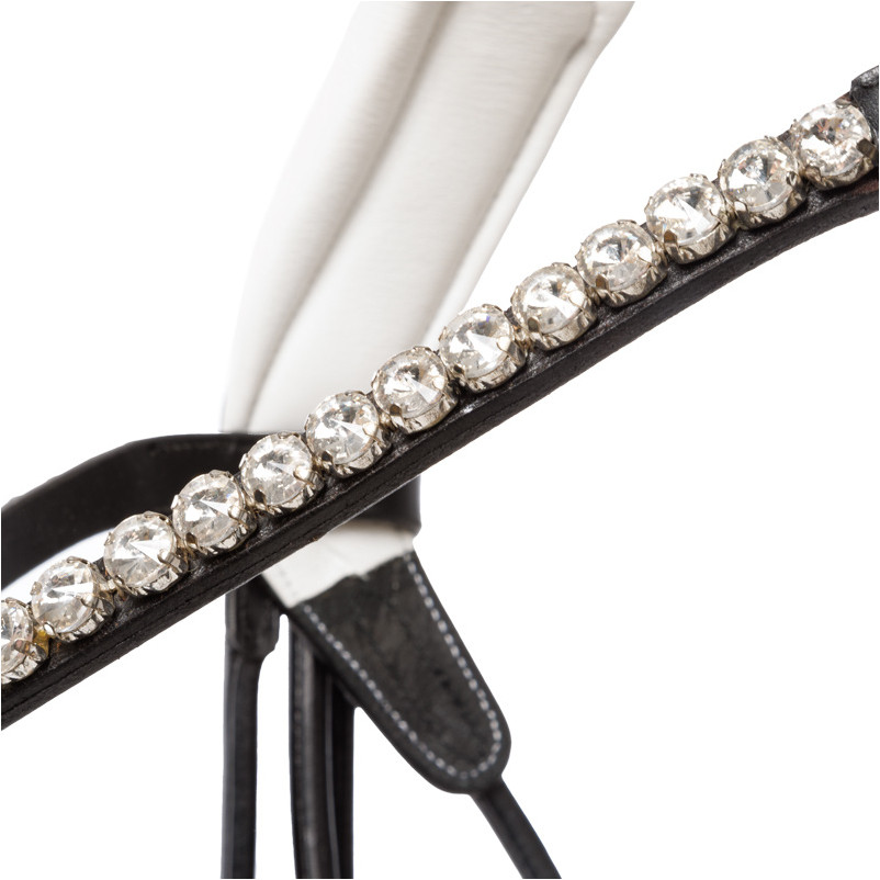 Kandarenzaum mit schwedischen Reithalfter FLEUR schwarz lack/weiß