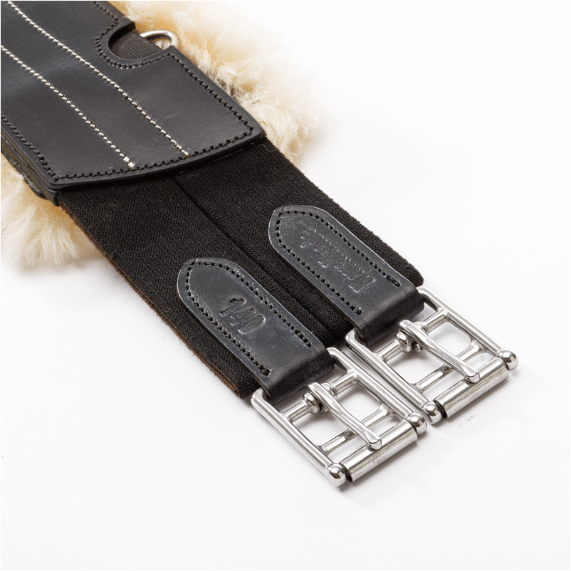 Sattelgurt Lammfell mit Bauchlatz und Elast EXCELLENCE schwarz