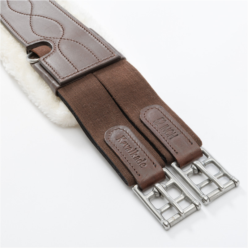 Ledersattelgurt geölt mit Kunstfell und Elast CASPER braun/beige