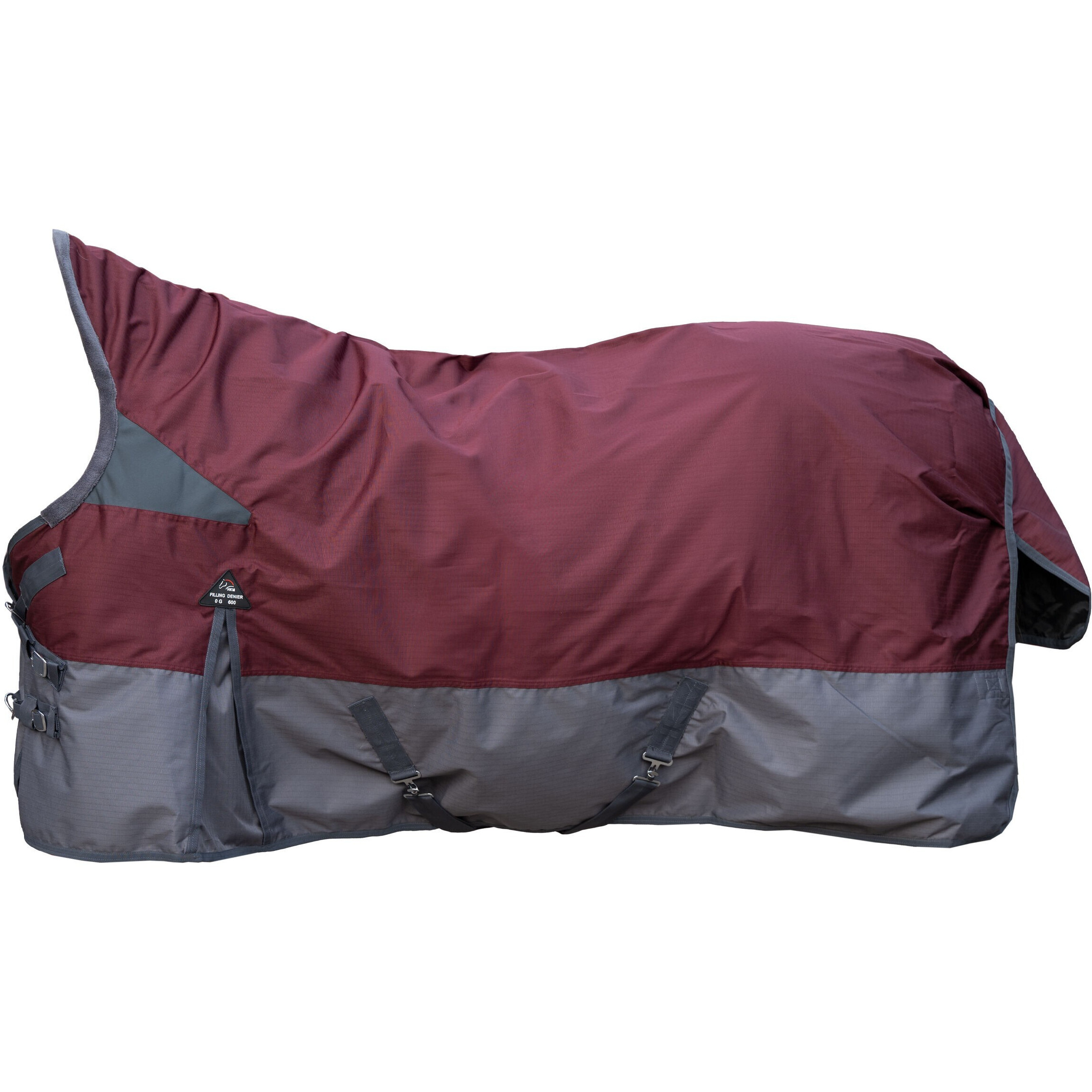 Weidedecke High Neck mit glattem Futter 600D YUKON dunkelrot/grau