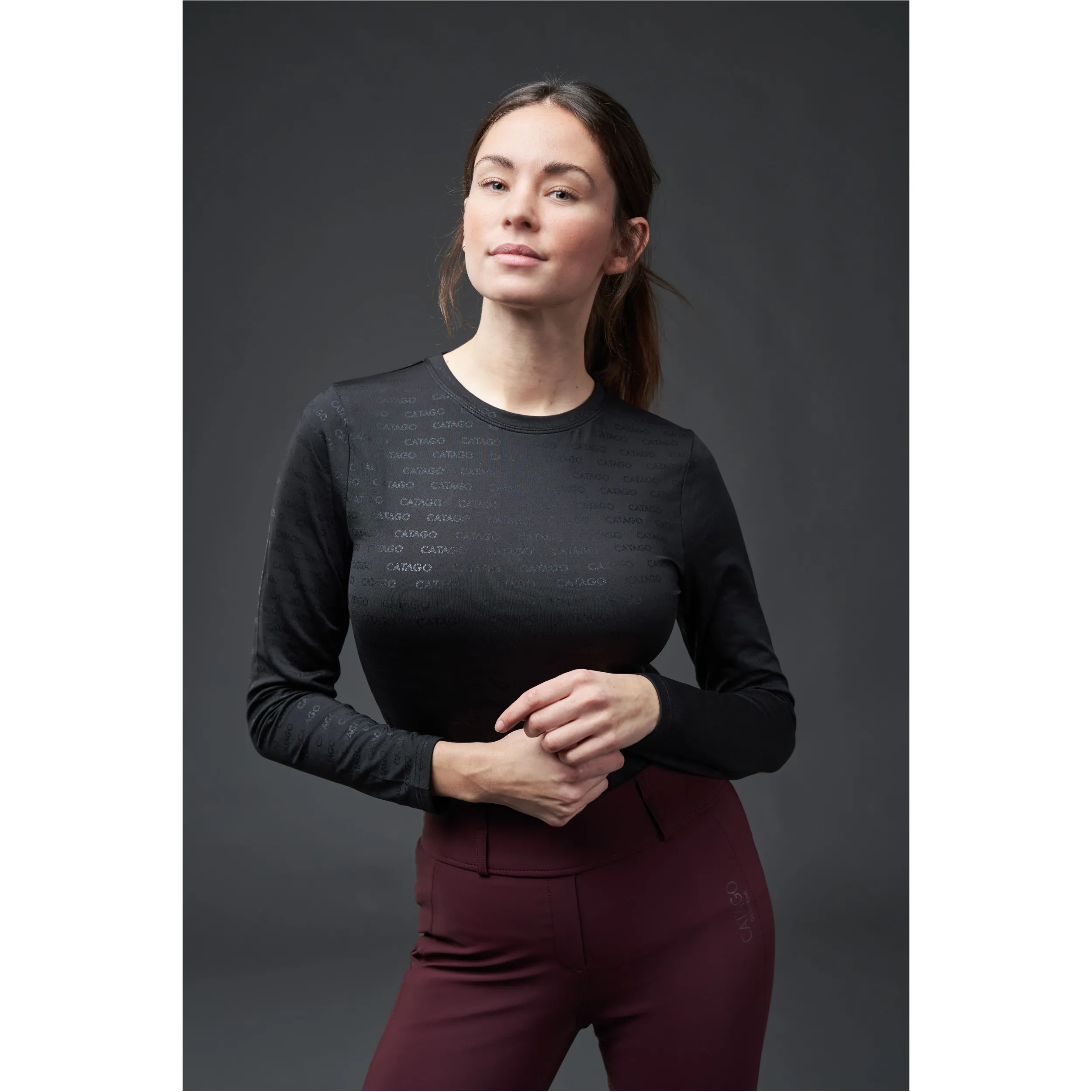 Damen Funktionsshirt Langarm AMINA Logo schwarz